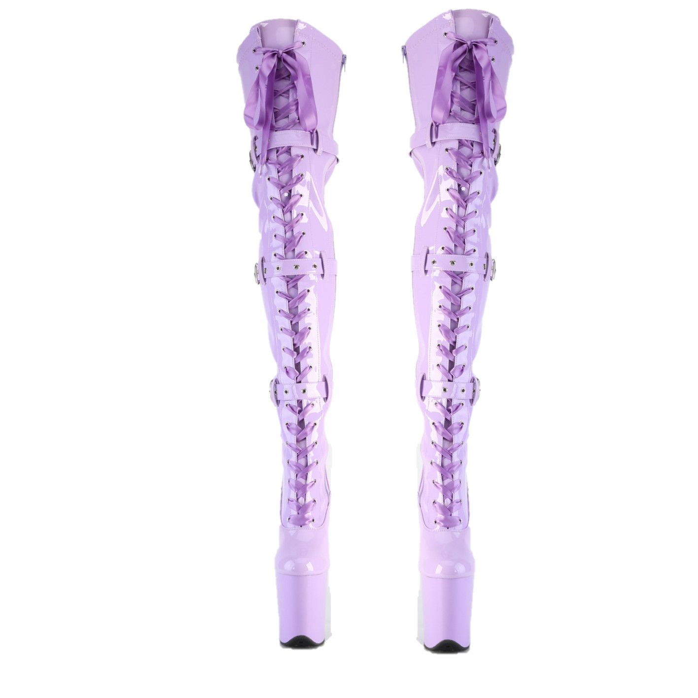 Other Lilac Purple Patent Stretch Thigh Boots Platform 8" Heel Fla Size US 7 / IT 37 - 3 Thumbnail