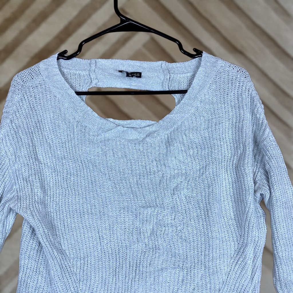Express Express Womens Sweater Gray Boat Neck Open Back Knit Cotton Blend XS Pullover Knit Woman Crew Neck Casual Everyday Wear | Mens? Size XS / US 0-2 / IT 36-38 - 1 Thumbnail