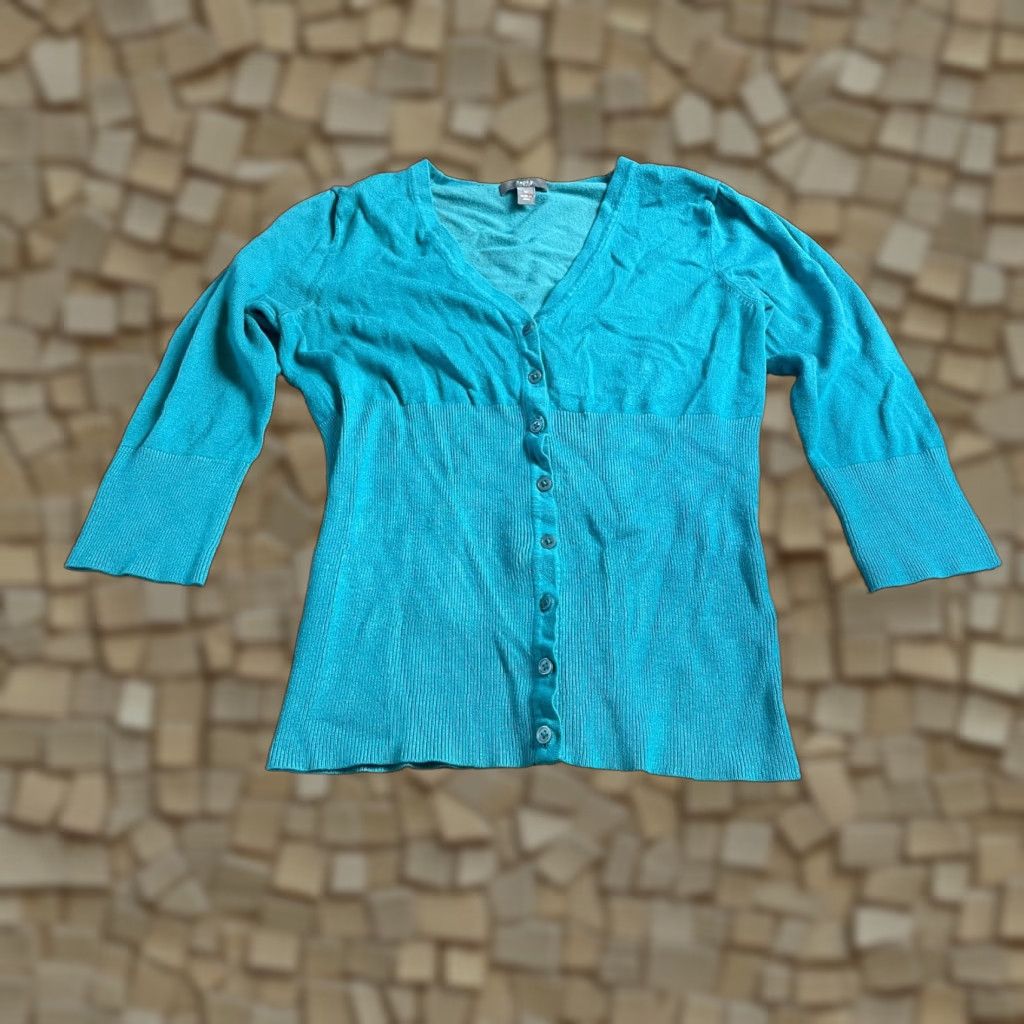 Apt. 9 Apt. 9 Cardigan Sweater, Women's Size M, Blue, 3/4 Sleeve, V-Neck, Regular Fit, Casual, Fall Winter Spring, Women Size M / US 6-8 / IT 42-44 - 1 Thumbnail