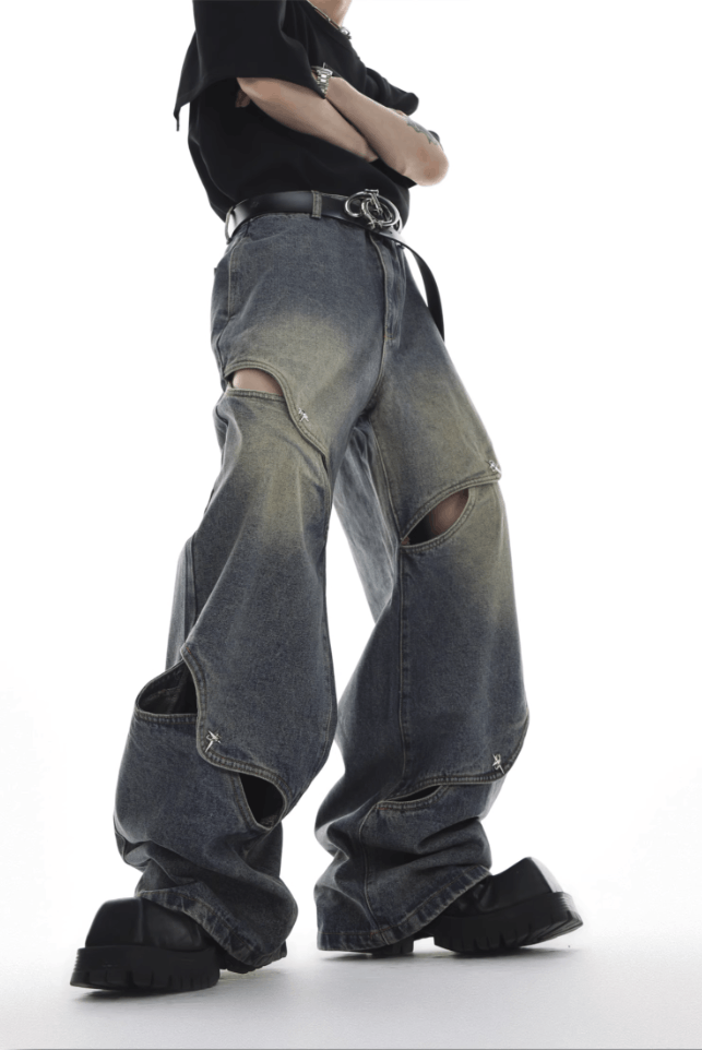 Other Y2K Blue Washed Metal Button Design Wide Leg Jeans Size US 34 / EU 50 - 3 Thumbnail