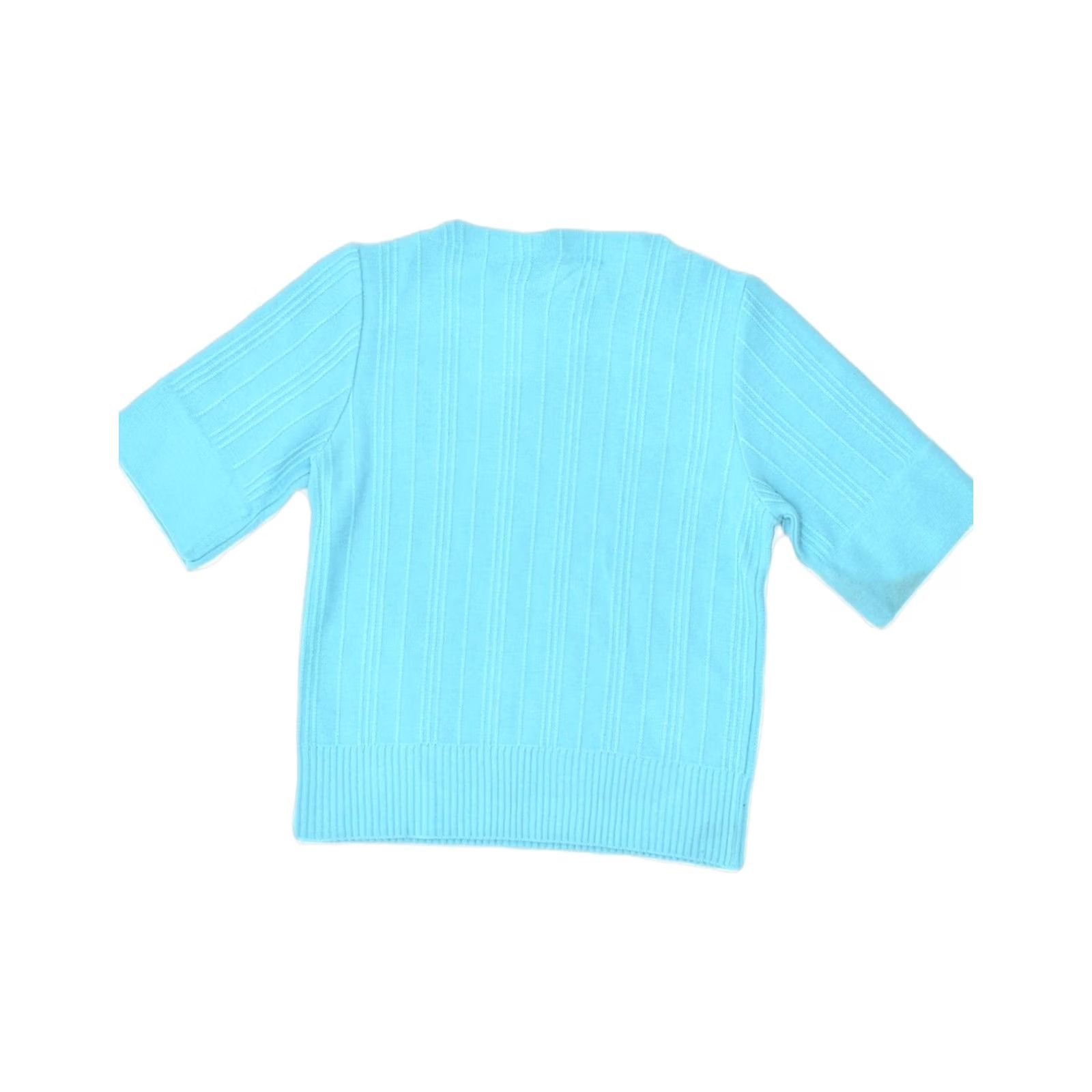 Vintage VINTAGE Womens Jumper Sweater Blue Medium Short Sleeve Boat Neck UK 12 Size M / US 6-8 / IT 42-44 - 2 Thumbnail
