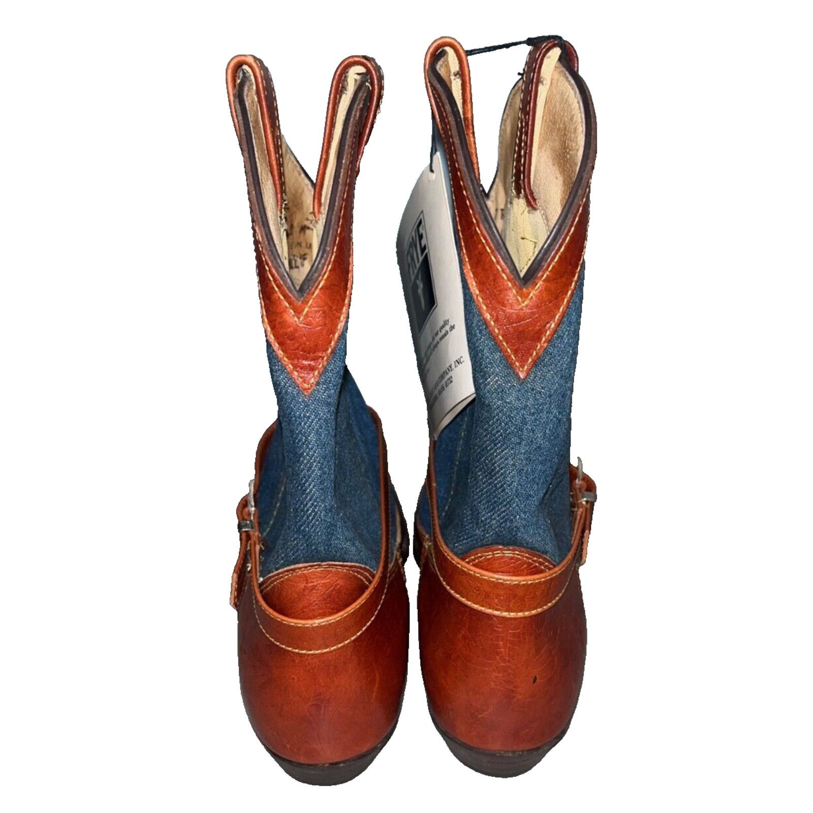Frye Frye Cowboy Boots Denim Leather Silver Buckles Vintage Sz 8 Size US 6 / IT 36 - 7 Thumbnail