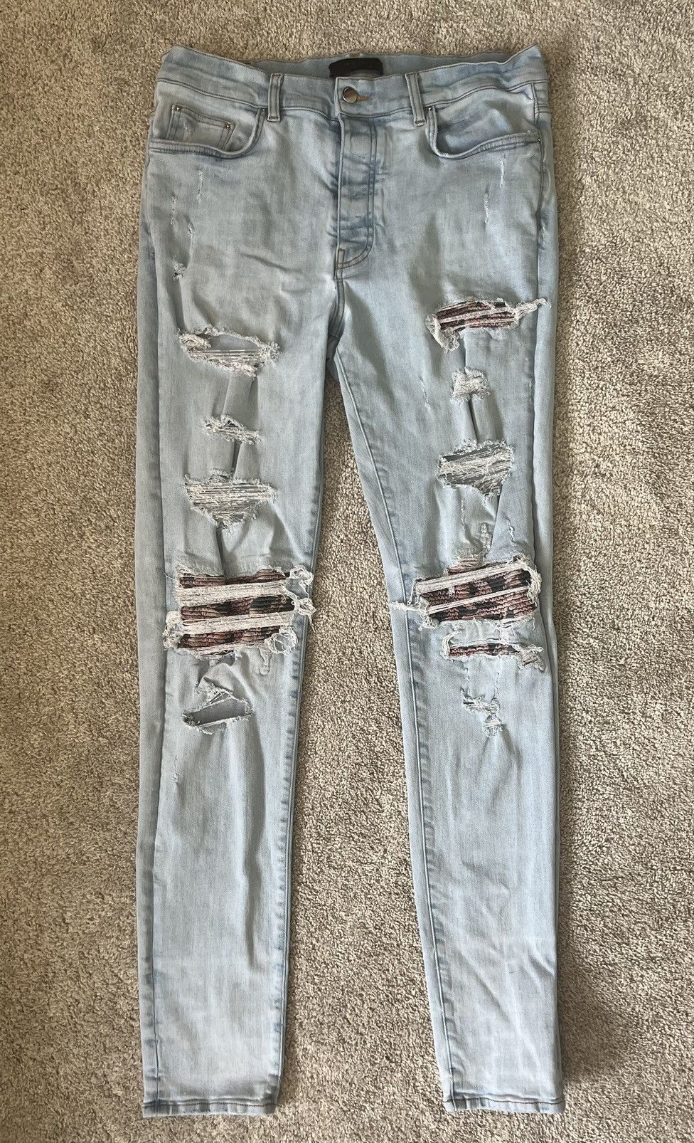 image of Amiri Mx1 Banana Leaves Jeans in Indigo, Men's (Size 38)