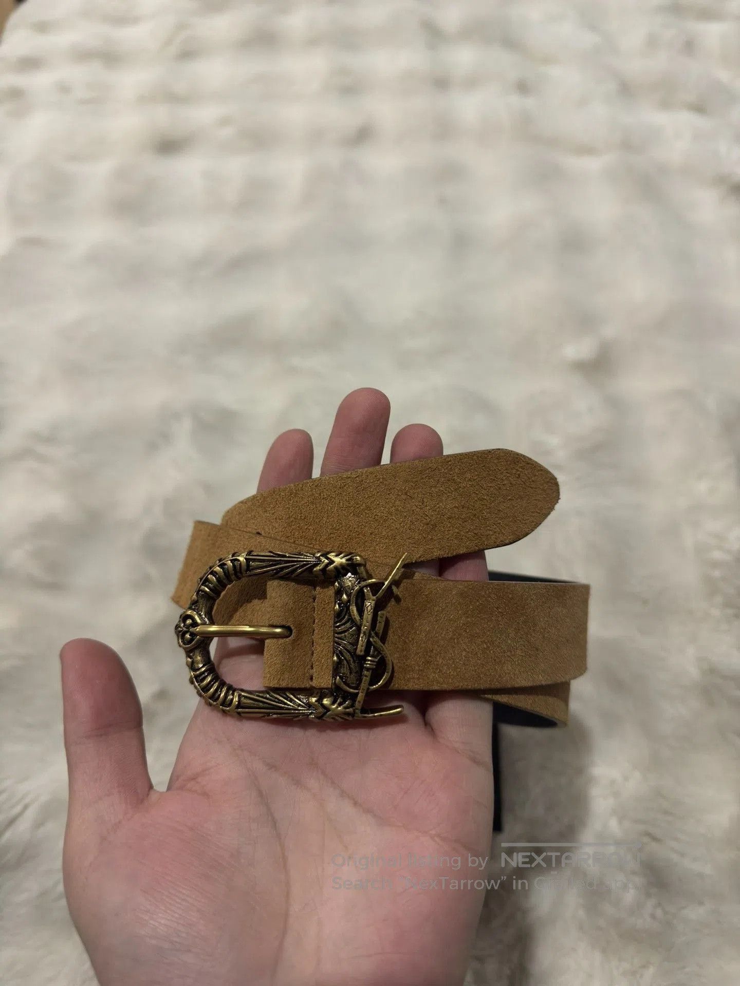 Saint Laurent Paris Saint Laurent Gold Buckle Carved Logo Belt. Size ONE SIZE - 1 Thumbnail