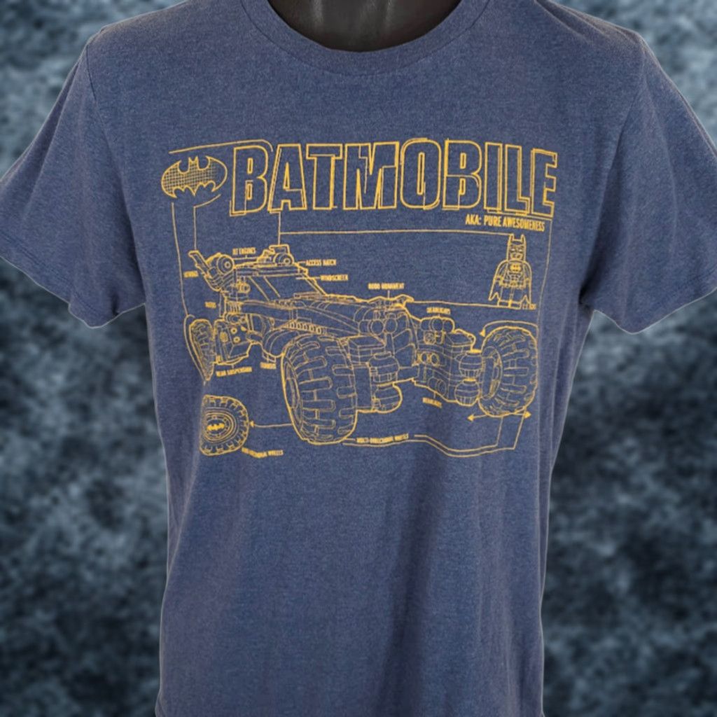 LEGO LEGO Batmobile T Shirt Mens Small Blue DC Comics Batman Movie Cartoon Graphic Print Shirt Mens Size US S / EU 44-46 / 1 - 1 Thumbnail