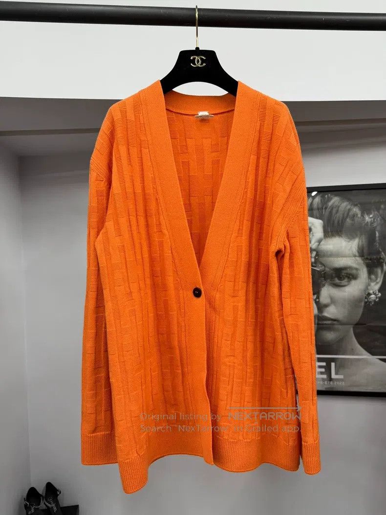 Hermes Hermes Orange Textured Wool Knit Cardigan Size XS / US 0-2 / IT 36-38 - 1 Thumbnail