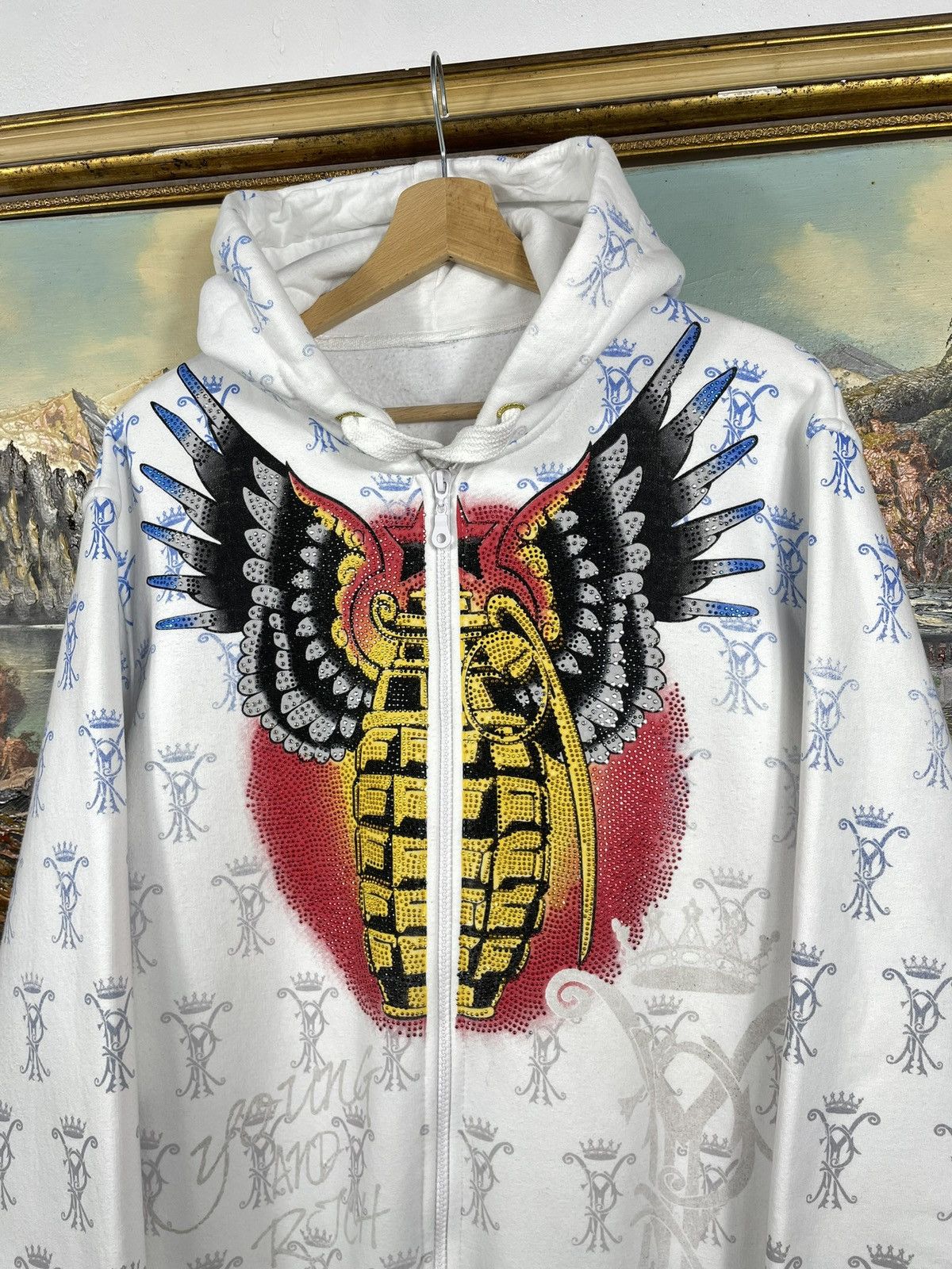 Christian Audigier × Ed Hardy × Vintage Ed Hardy Retro 00s Hoodie With Crystals Affliction Grunge Size US XL / EU 56 / 4 - 5 Thumbnail