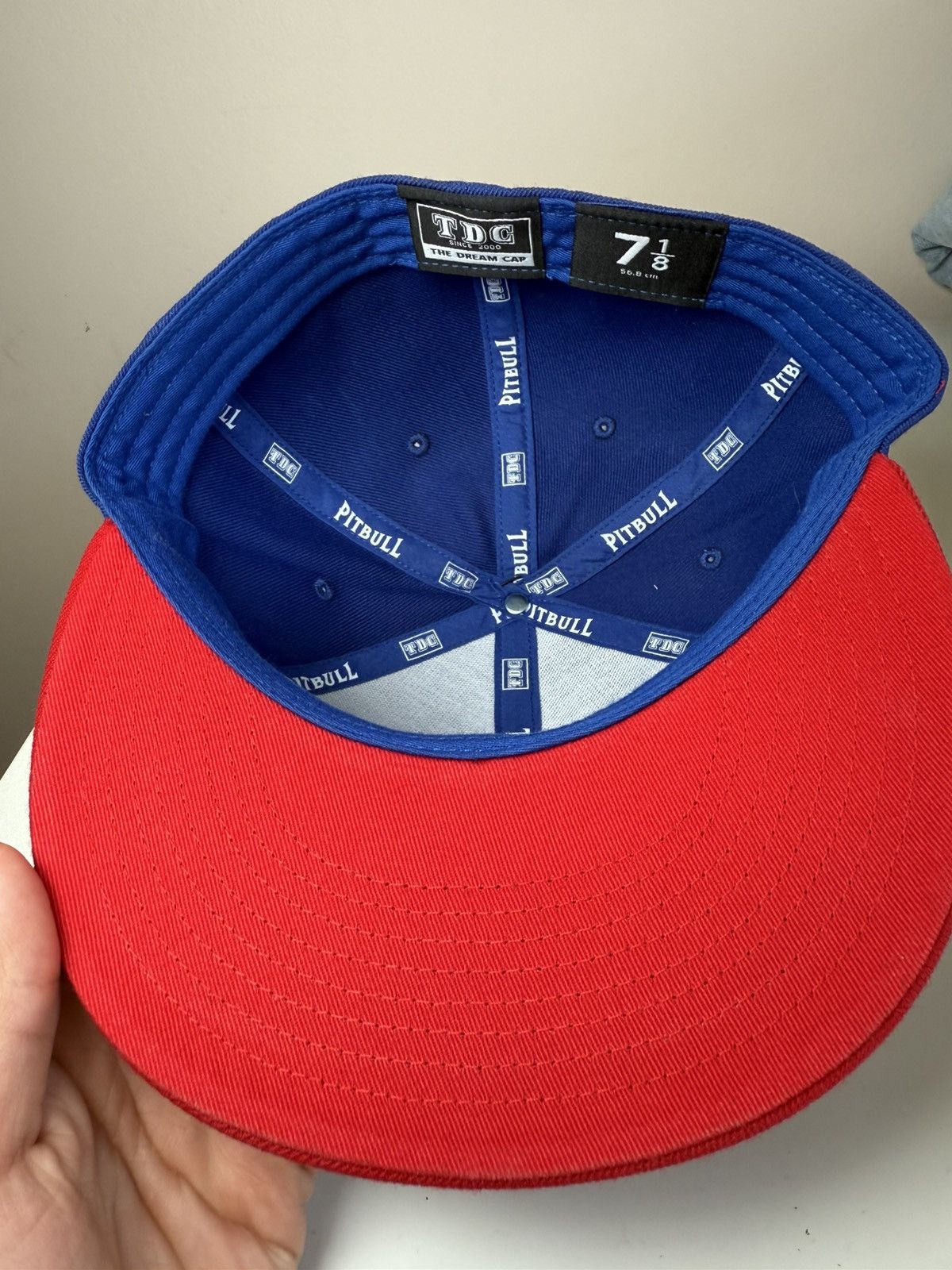 Playboi Carti YVL Fitted Hat Blue on Red Brim Size 7 1/8