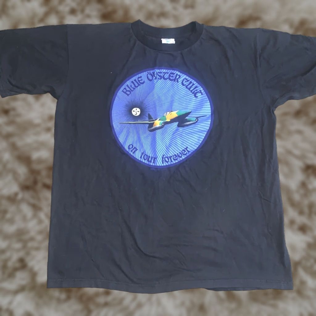 VINTAGE 90s Blue Oyster Cult Band Tour Forever T Shirt L/XL Black Short Sleeve Graphic Tee Mens