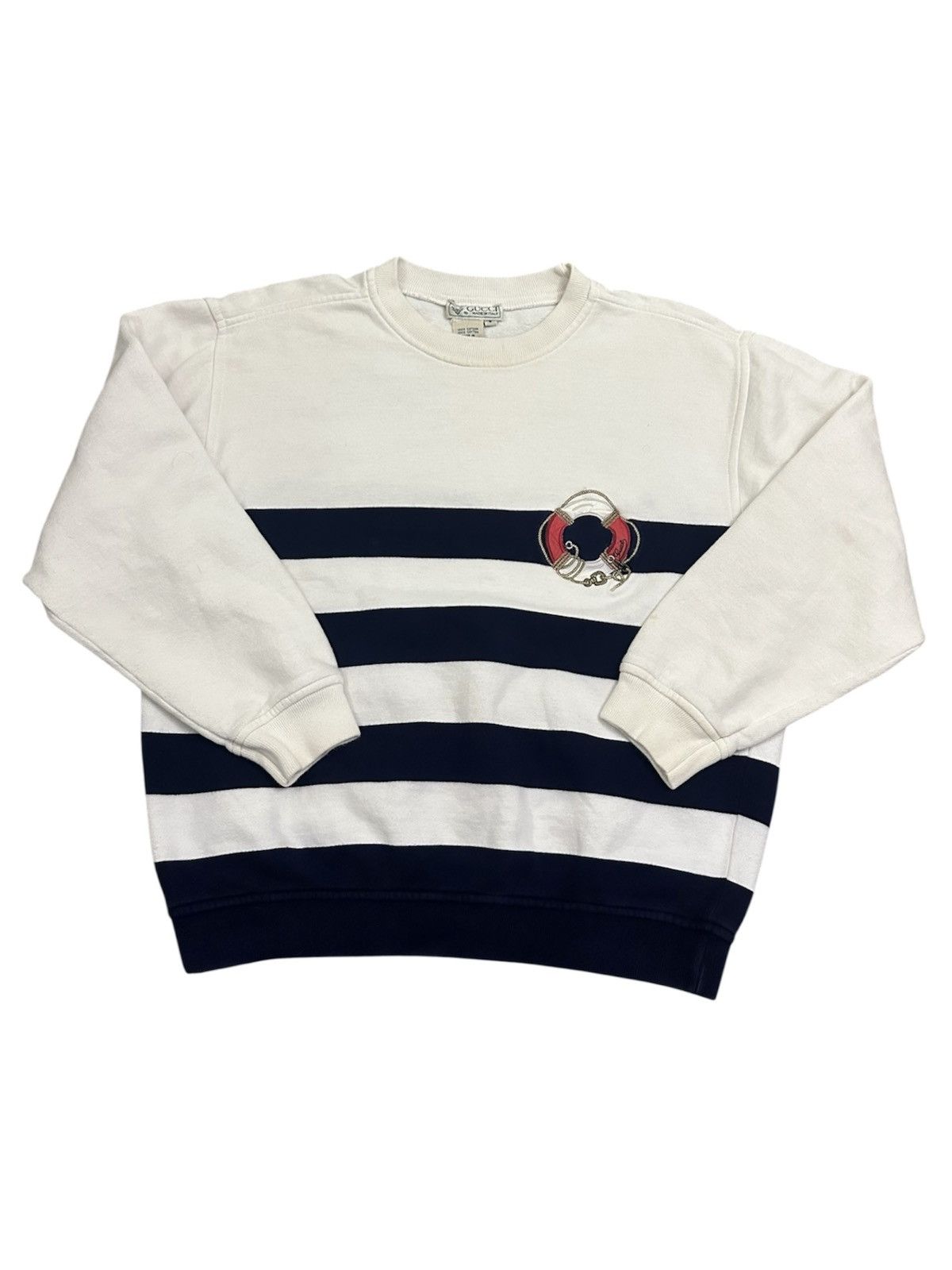 Vintage 80’s Gucci Naval Embroidered Striped Crewneck