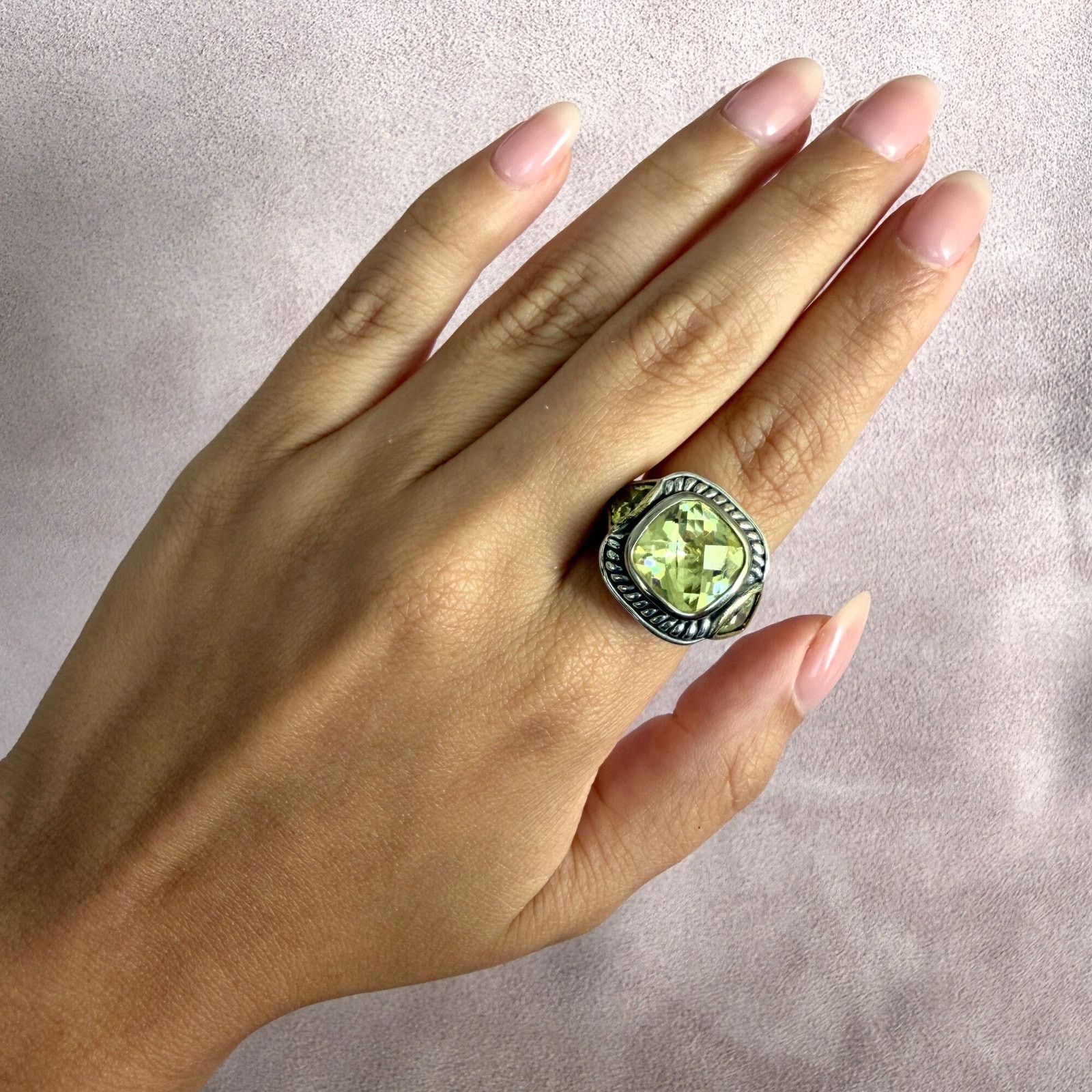 Sterling Silver sterling silver faceted yellow cz cable cocktail ring size 8 Size ONE SIZE - 2 Thumbnail