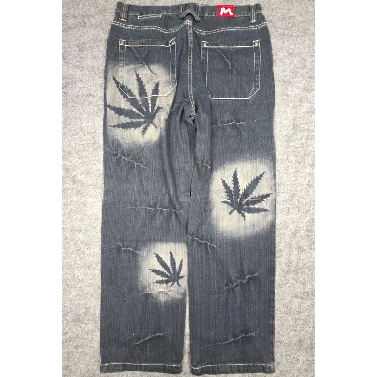 Vintage VINTAGE MUKA Baggy Jeans Men's 36 x 32 Weed Graphic 100% Cotton Denim Jeans Wide-Leg Men Blue Girls? Size US 36 / EU 52 - 2 Thumbnail