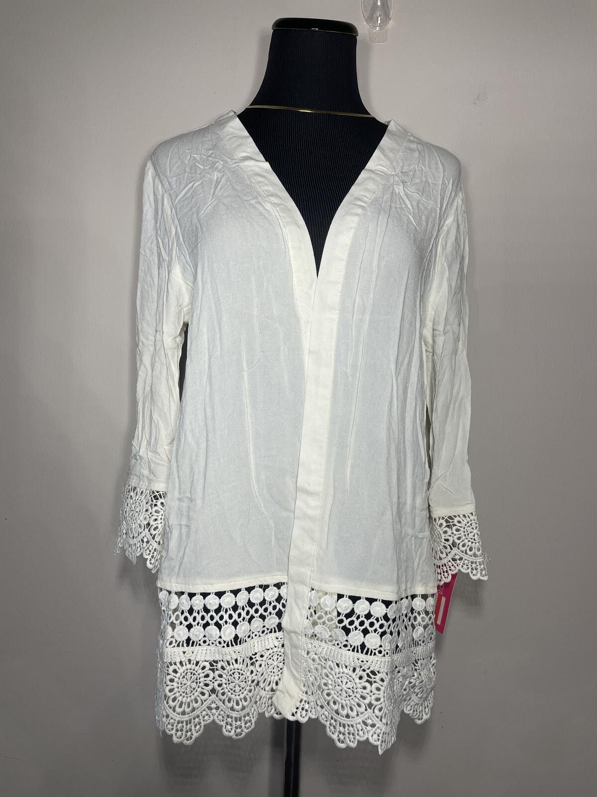 Other Ivory Green Garden Tunic Boho Crochet Lace Hem Duster Sz L Size L / US 10 / IT 46 - 7 Thumbnail