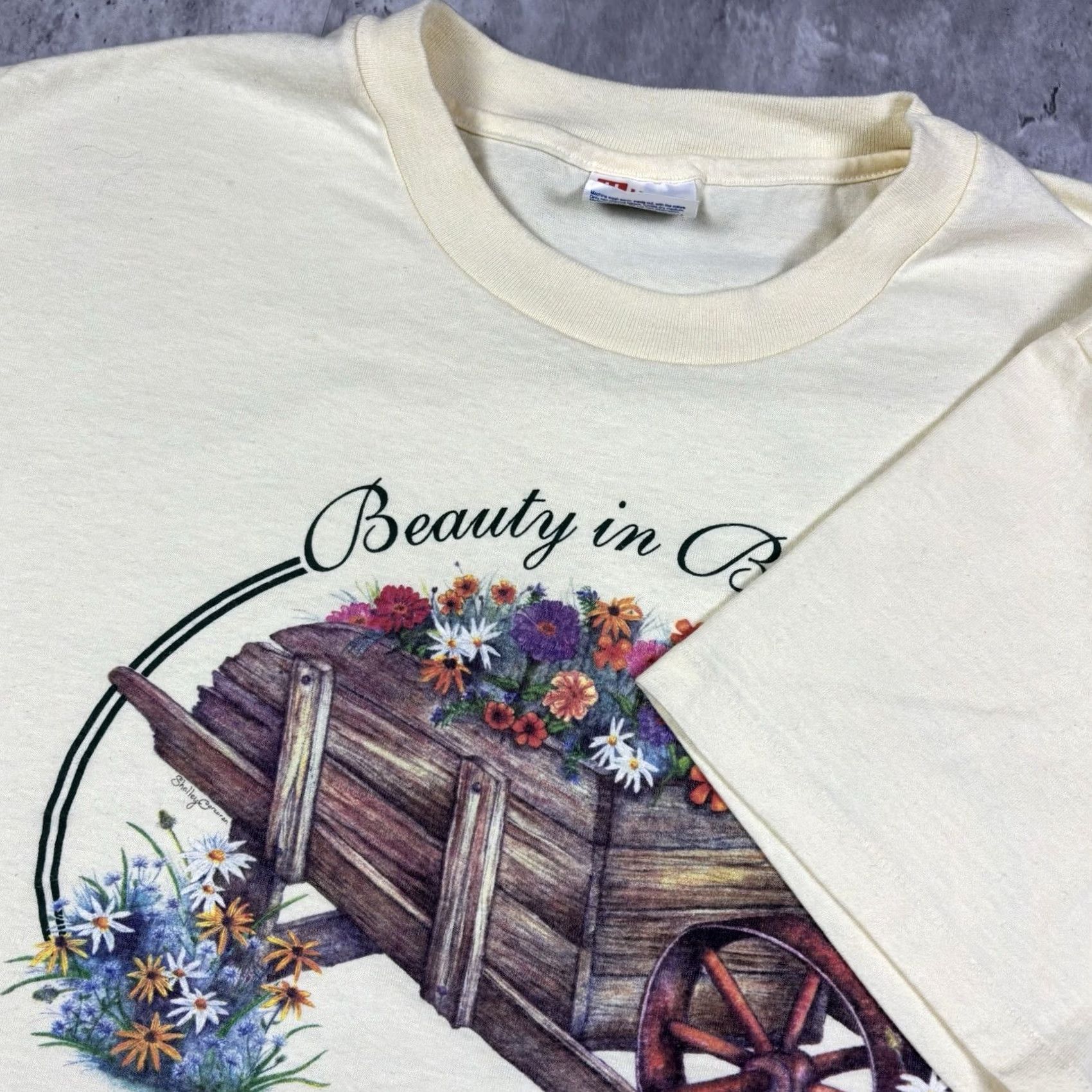 Hanes VINTAGE Beauty In Boom Flower Shop Promo T Shirt Mens L White 90s Graphic Print Crew Neck Short Sleeve Hanes Size US L / EU 52-54 / 3 - 5 Thumbnail