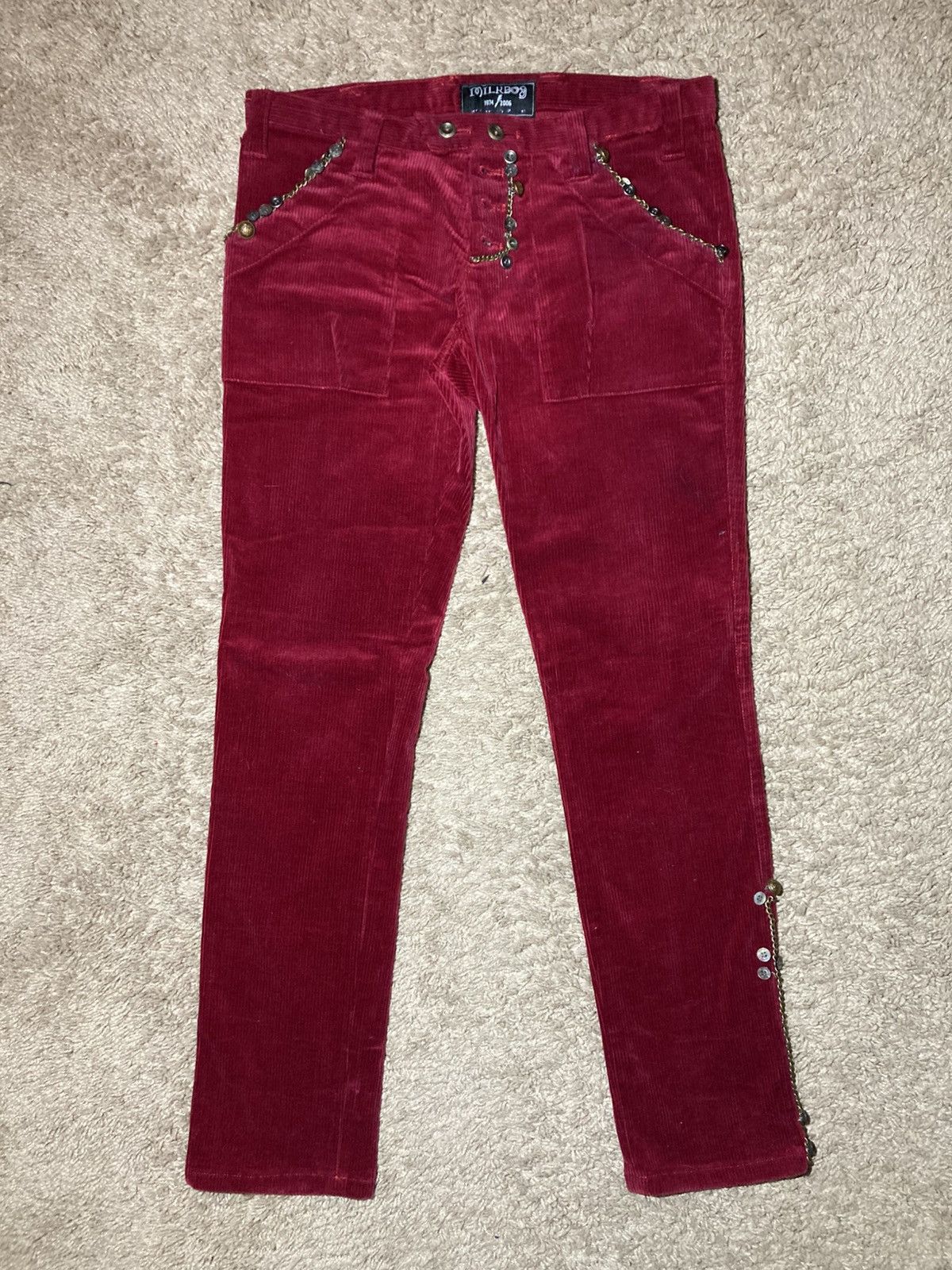 Japanese Brand 2006 Milkboy Button Jewel Chain Corduroy Skinny Jeans Size US 30 / EU 46 - 2 Thumbnail