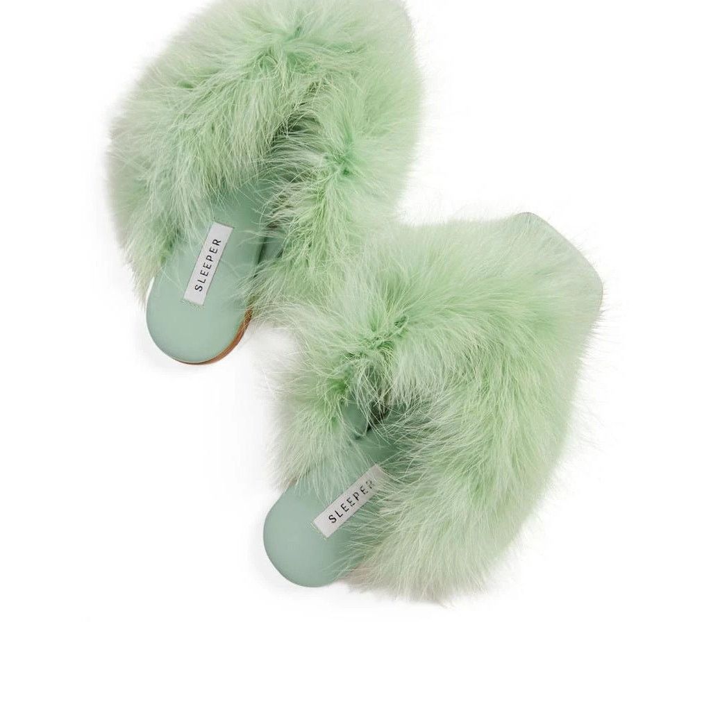 Sleeper NWT Sleeper Pom Slides with Feathers in Mint - Size 35 Size US 5 / IT 35 - 4 Thumbnail