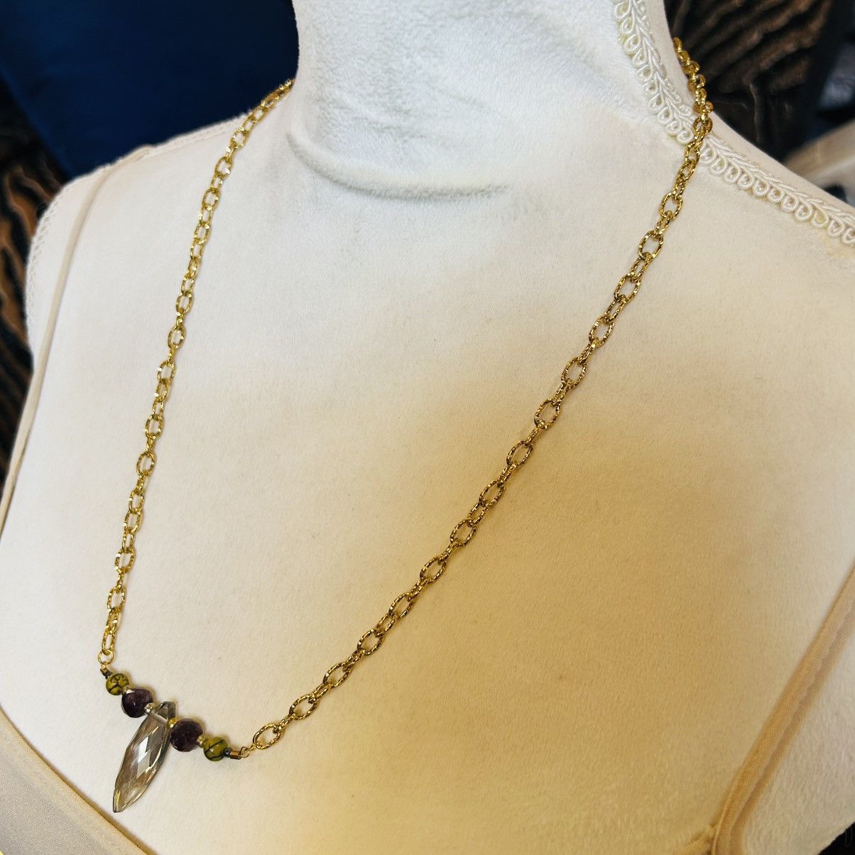 Handmade Handcrafted rutilated quartz glass stone beaded bar necklace Size ONE SIZE - 3 Thumbnail