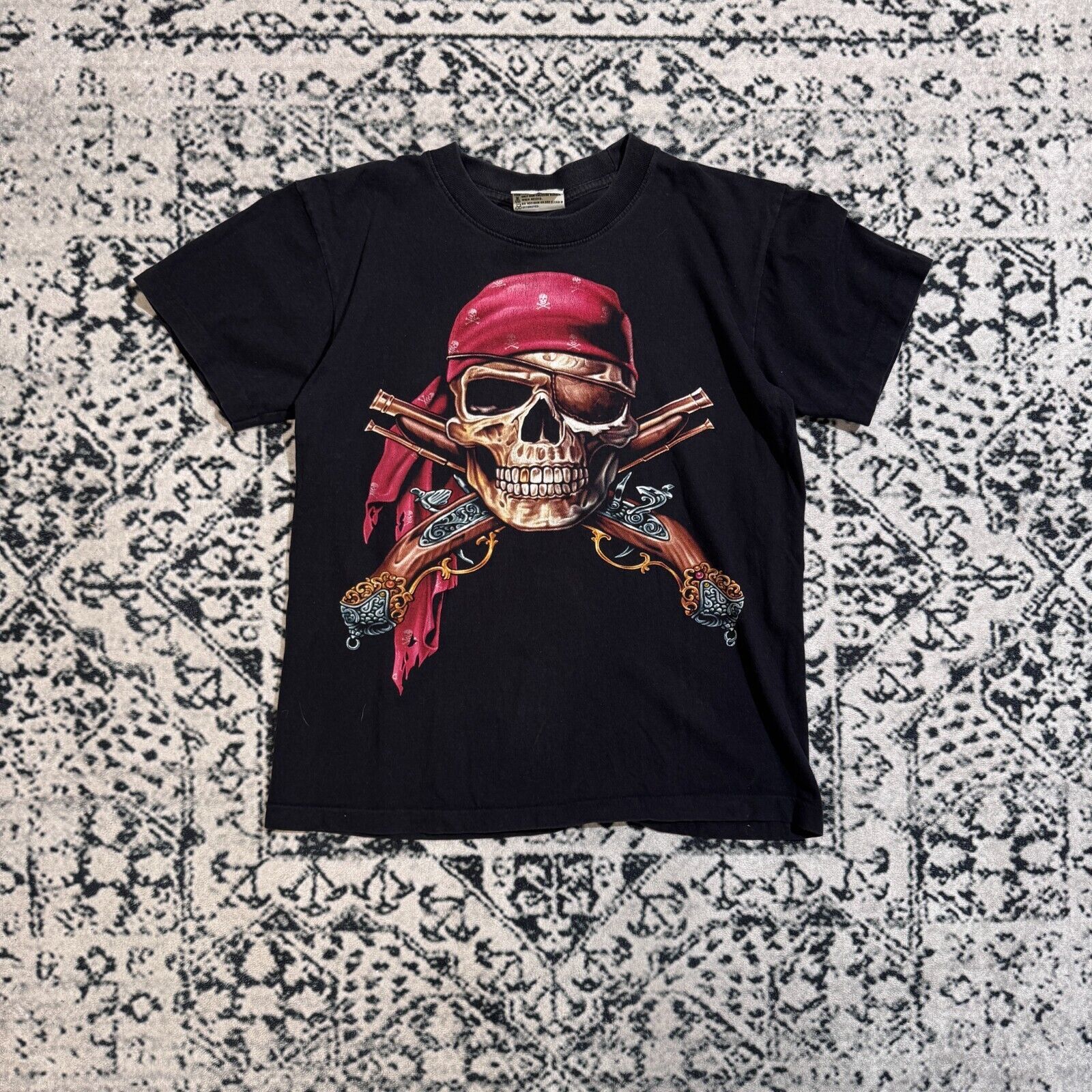 Vintage Vintage Black Cotton T-Shirt Size M Y2K 90s Skull Piracy Size US M / EU 48-50 / 2 - 1 Thumbnail