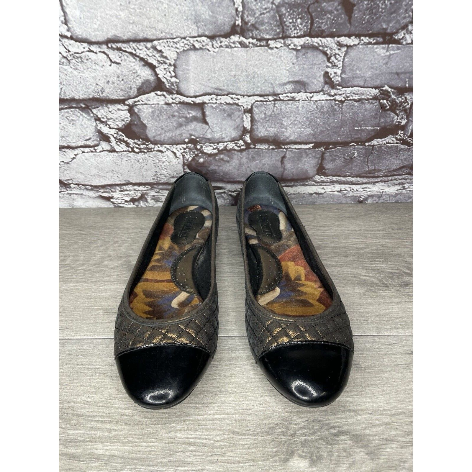 Born BORN Riley Black Bronze Quilted Metallic Patent Leather Ball Size US 7 / IT 37 - 9 Thumbnail