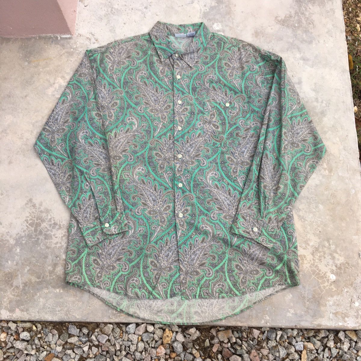 image of Art x Vintage Nuovo Paisley Long Sleeve Made In Usa in Gray Green, Men's (Size Large)