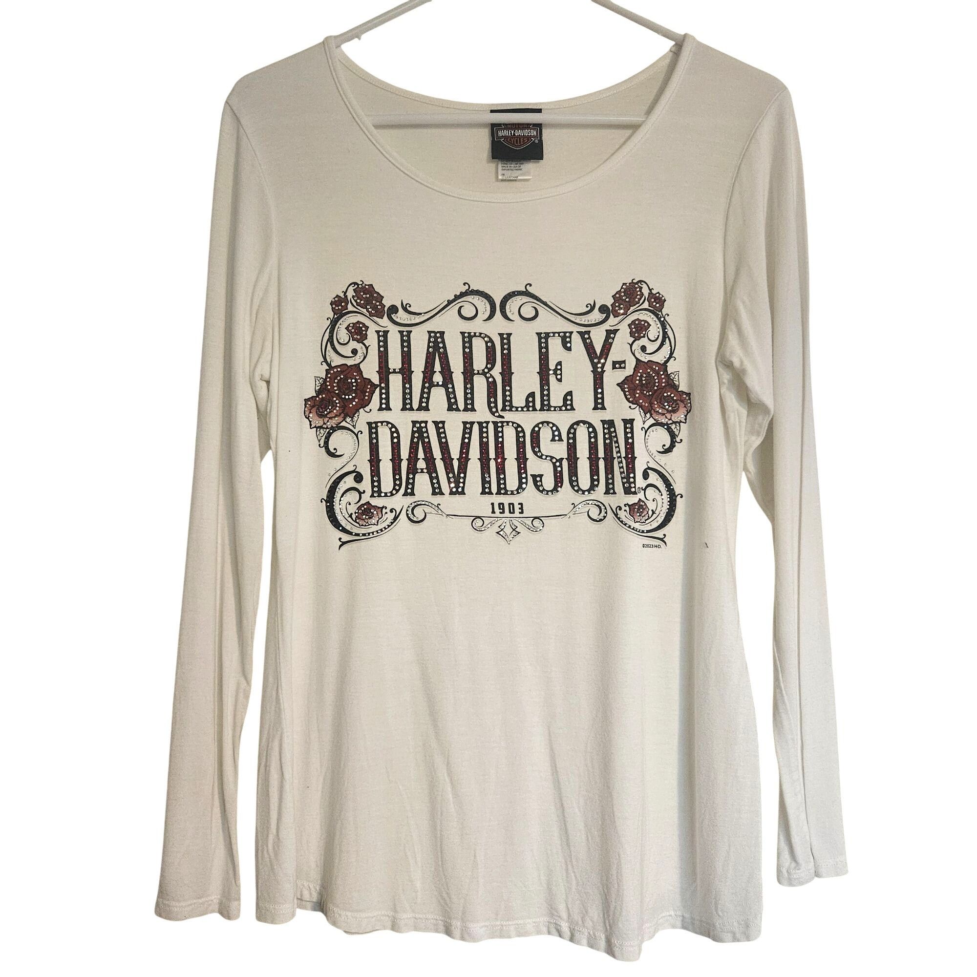 Other Harley-Davidson Women’s White Graphic Tee M Rhinestone Biker Size M / US 6-8 / IT 42-44 - 2 Thumbnail