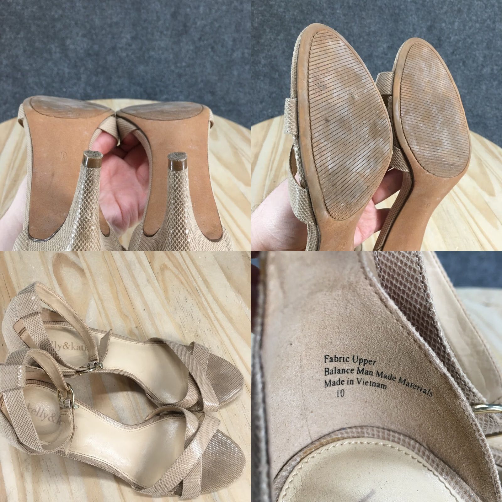 Vintage Kelly & Katie Heels Womens Strappy Beige Fabric Open Toe Casual Stiletto Size 10 Shoes Burnished Buckle Platform Womens Shoes Size US 8 / IT 38 - 9 Thumbnail