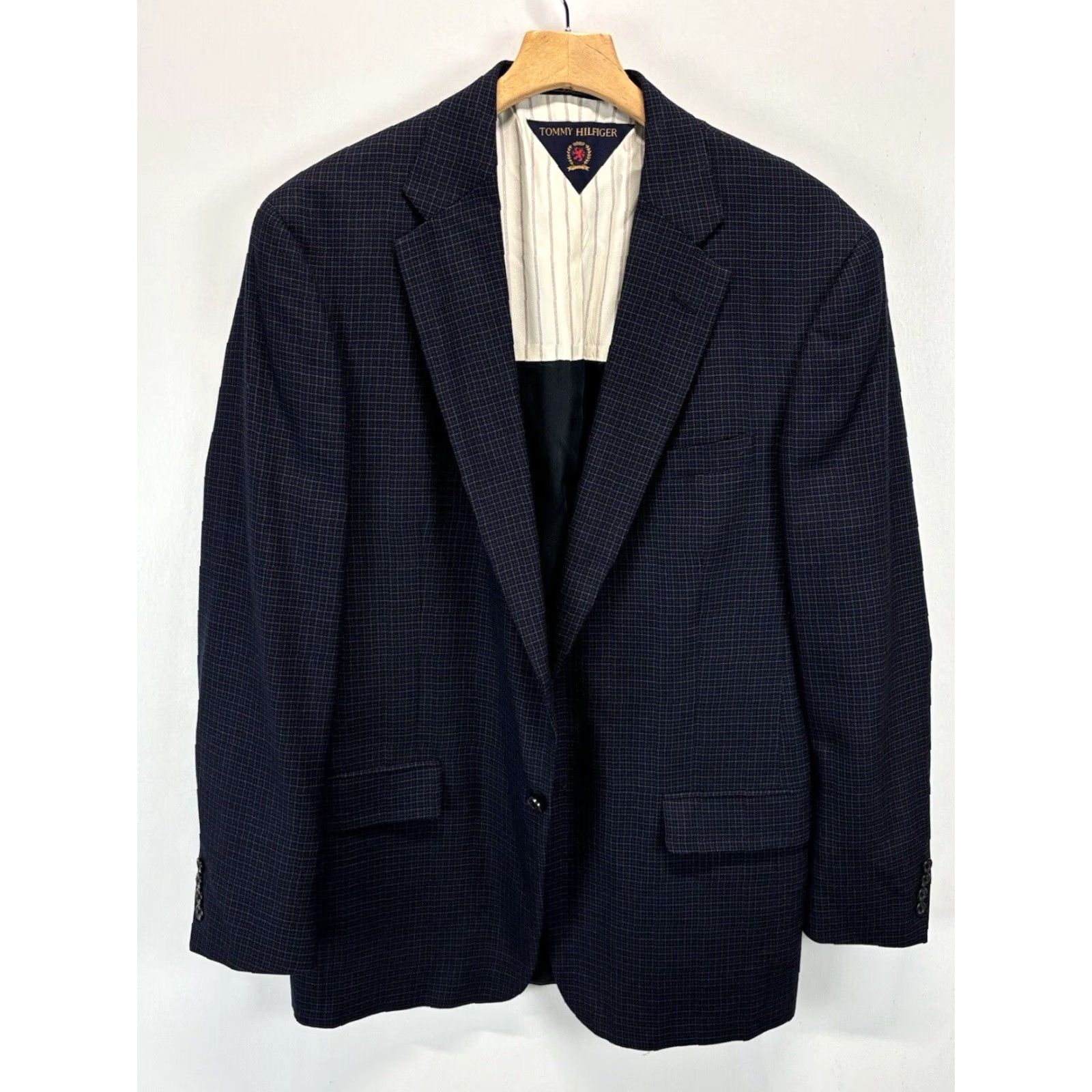 Tommy Hilfiger Tommy Hilfiger Mens Navy Plaid Wool Blazer Coat Sz 42 L Size 42L - 6 Thumbnail