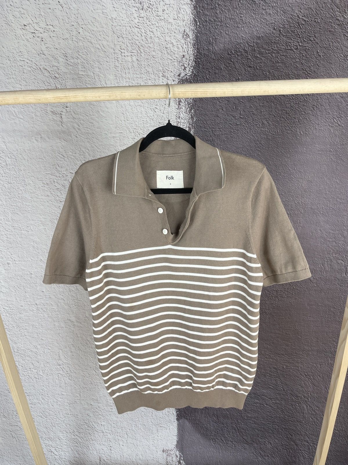 Folk Folk beige striped polo tee shirt Size US M / EU 48-50 / 2 - 9 Thumbnail