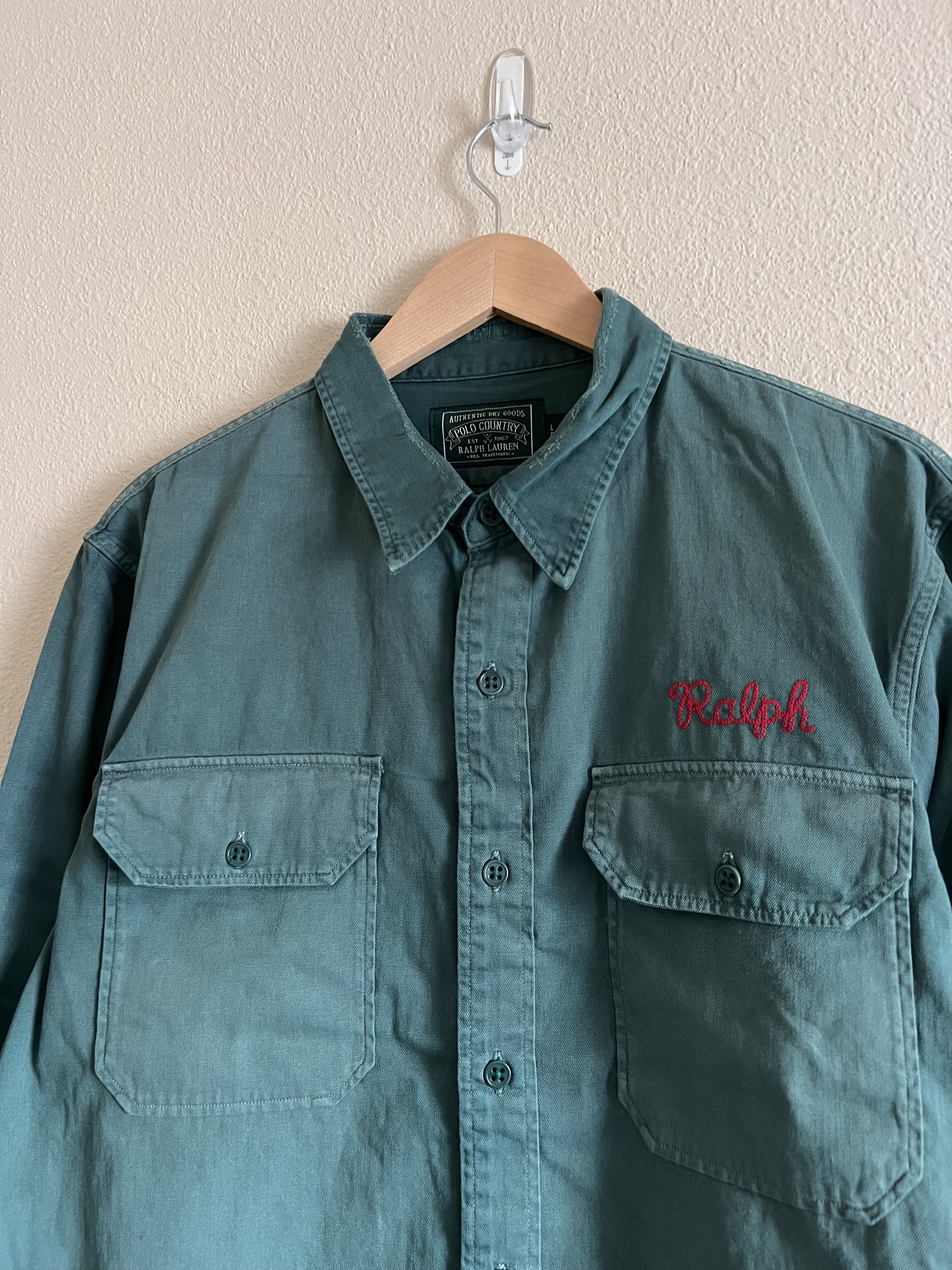 image of Polo Ralph Laurent Classic Fit Denim Work Shirt In Green, Men's (Size XL)