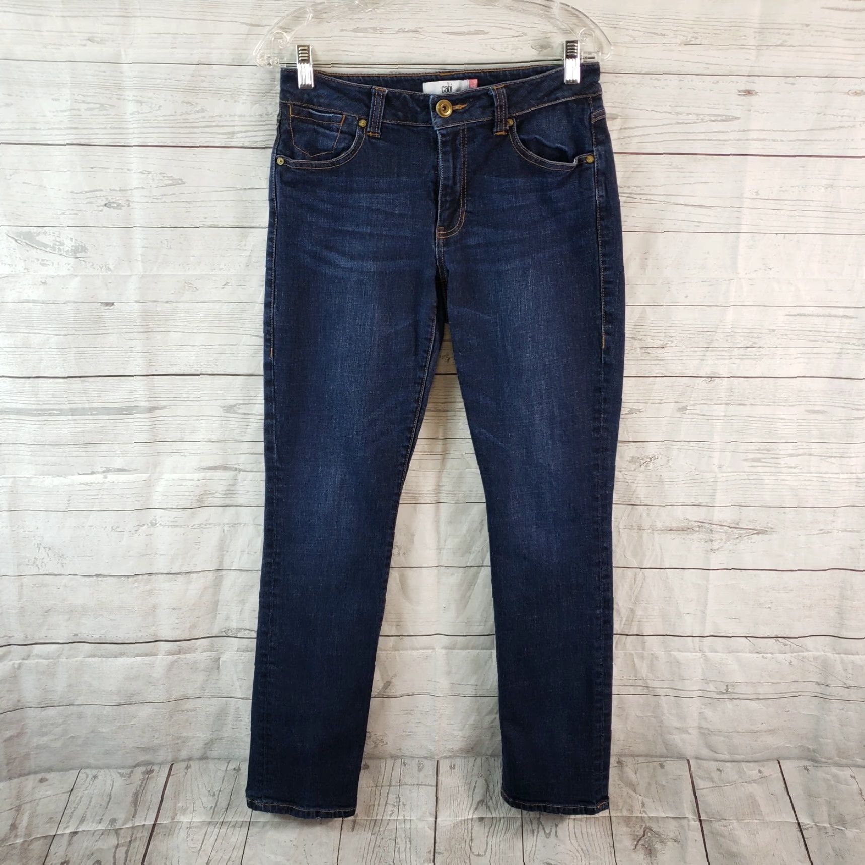 Vintage Cabi 3386 Womens High Straight Jeans Sz 4 Blue Dark Wash Size 27" / US 4 / IT 40 - 2 Thumbnail