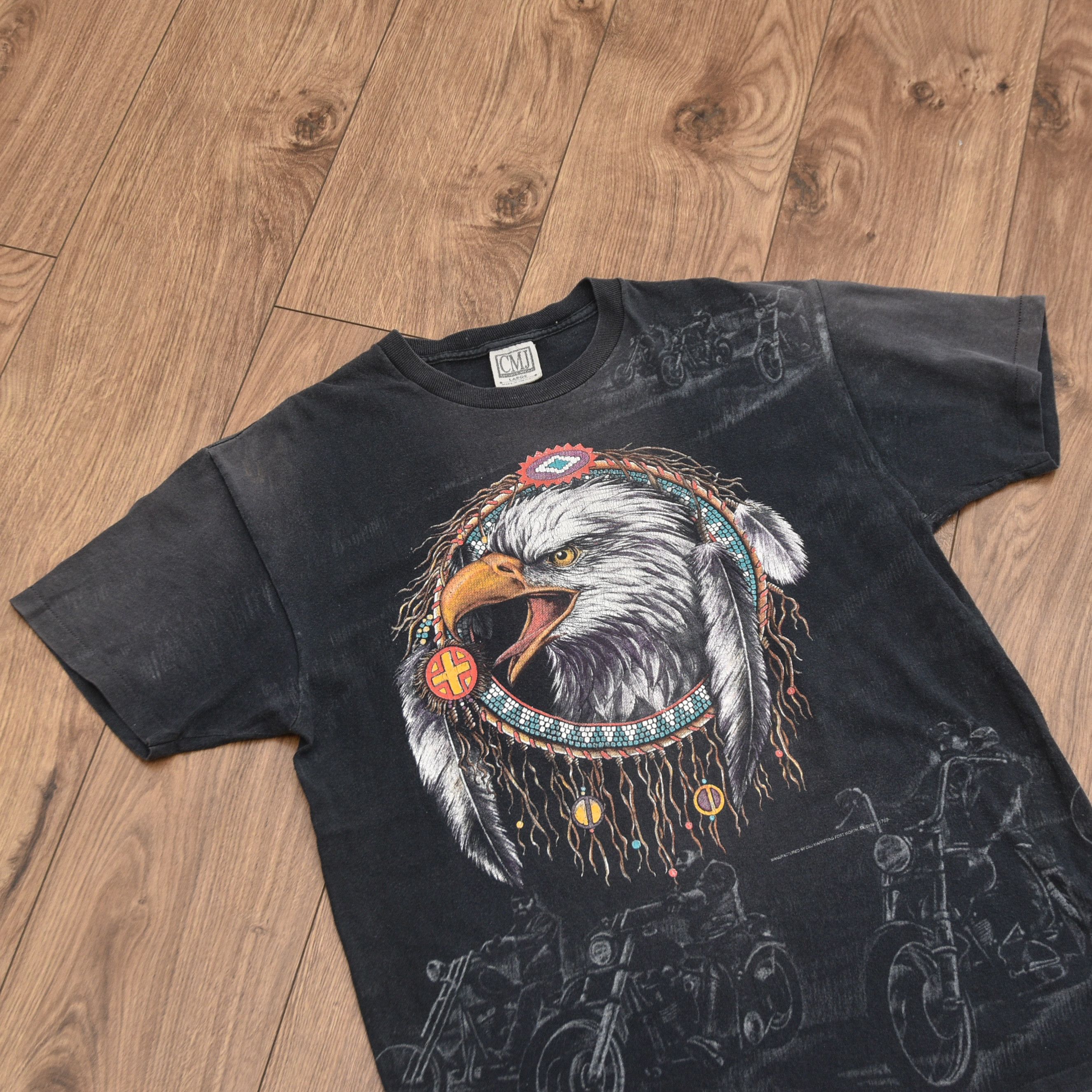 Vintage Vintage 1993 CMJ Bikers Eagle USA Thunder Faded Tee Y2K Size US L / EU 52-54 / 3 - 7 Thumbnail