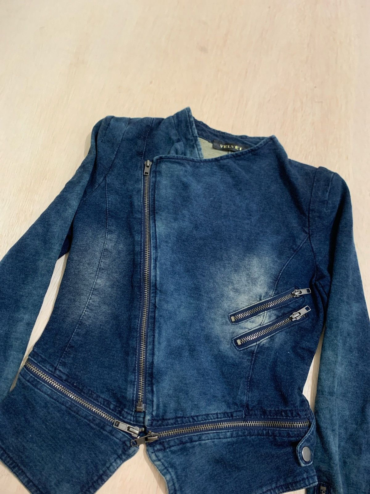 14th Addiction 14th Addiction Velvet Multi Zipper Lgb style Denim Jacket Size S / US 4 / IT 40 - 3 Thumbnail