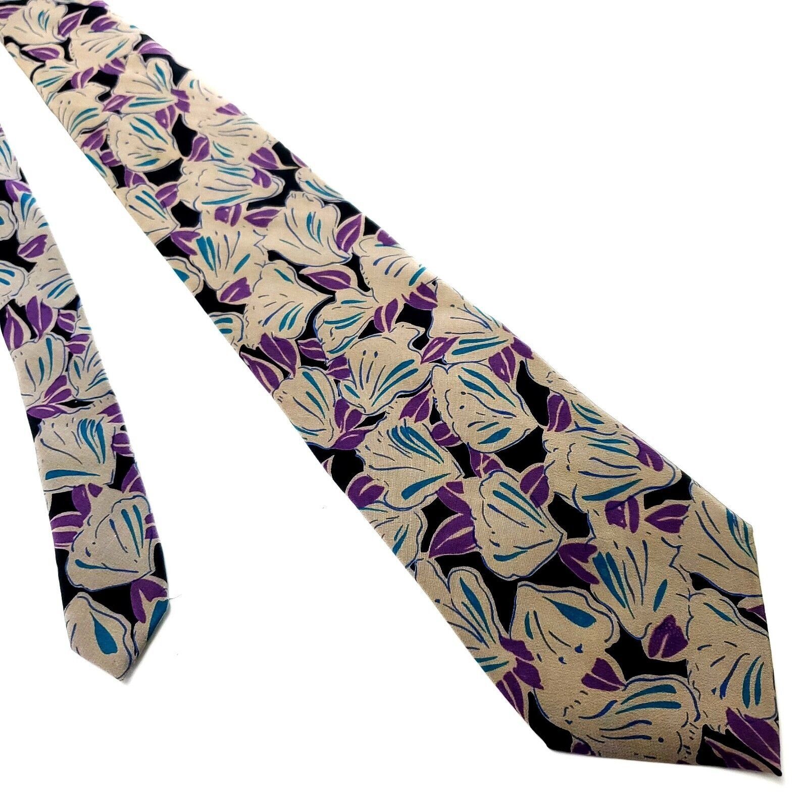 Vintage Clubfellow Beige Purple Silk Tie Woven Floral Size ONE SIZE - 1 Thumbnail