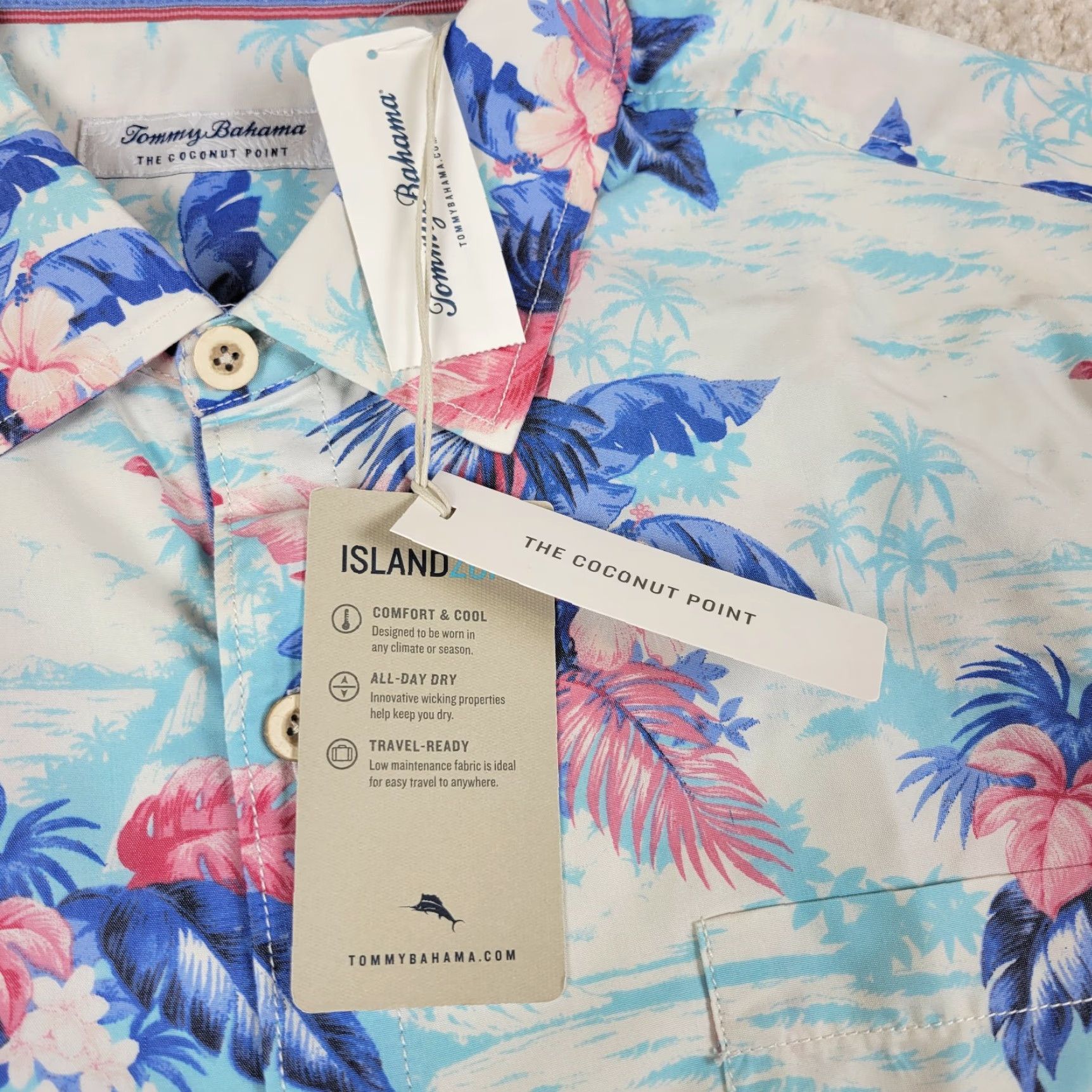 Tommy Bahama VINTAGE Tommy Bahama Shirt Mens XL Blue Pink Floral Tropical Hubiscus Fern Islandzone Size US XL / EU 56 / 4 - 6 Thumbnail