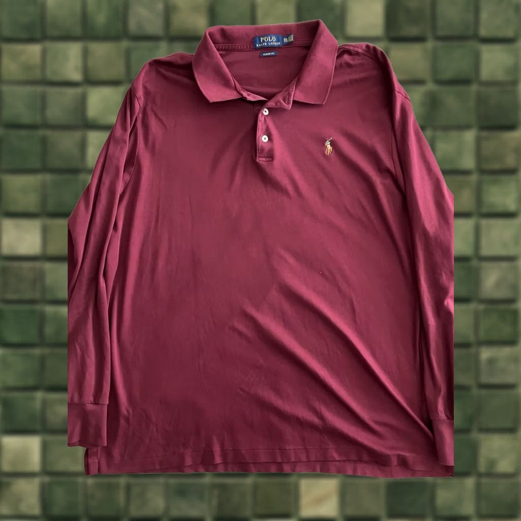 Ralph Lauren VINTAGE Ralph Lauren Polo Shirt 2XL Maroon Red Jersey Long Sleeve Polo Shirt Mens Size US XXL / EU 58 / 5 - 1 Thumbnail