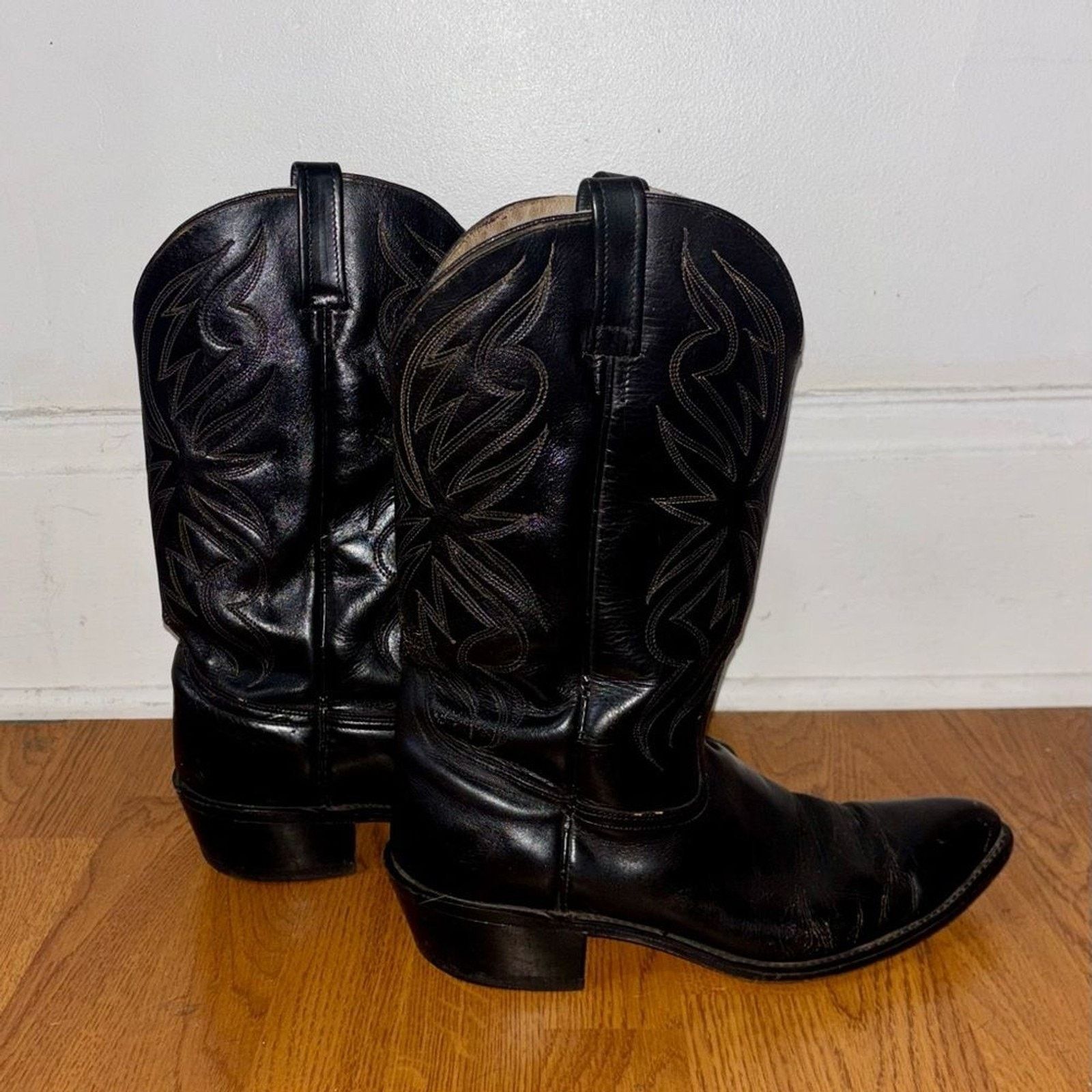 Lucchese 1990s Lucchese Black Cowboy Boots 11.5D Texas Deadstock Size US 11.5 / EU 44-45 - 7 Thumbnail
