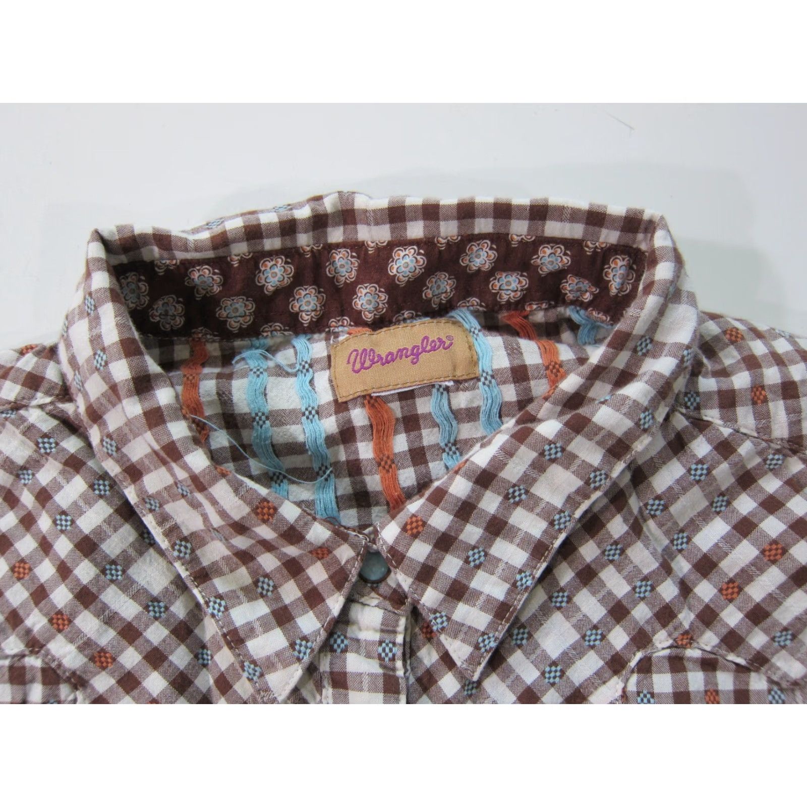 Wrangler Wrangler 100% Cotton Brown Blue Plaid Snap Button Long Sleeve Western Blouse L Women Shirt Western Size L / US 10 / IT 46 - 3 Thumbnail