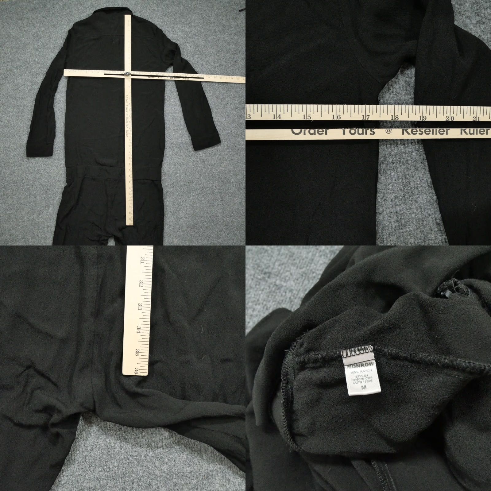 MONROW VINTAGE Monrow Jumpsuit Womens Medium Black Long Sleeve Button Down Crepe Romper Size M / US 6-8 / IT 42-44 - 8 Thumbnail