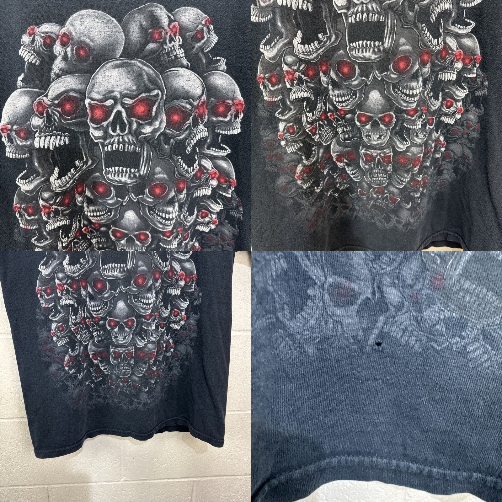 Anvil VINTAGE Anvil Skull Pile T Shirt Men Large Black Graphic Print Grunge Y2K Skater Size US L / EU 52-54 / 3 - 8 Thumbnail