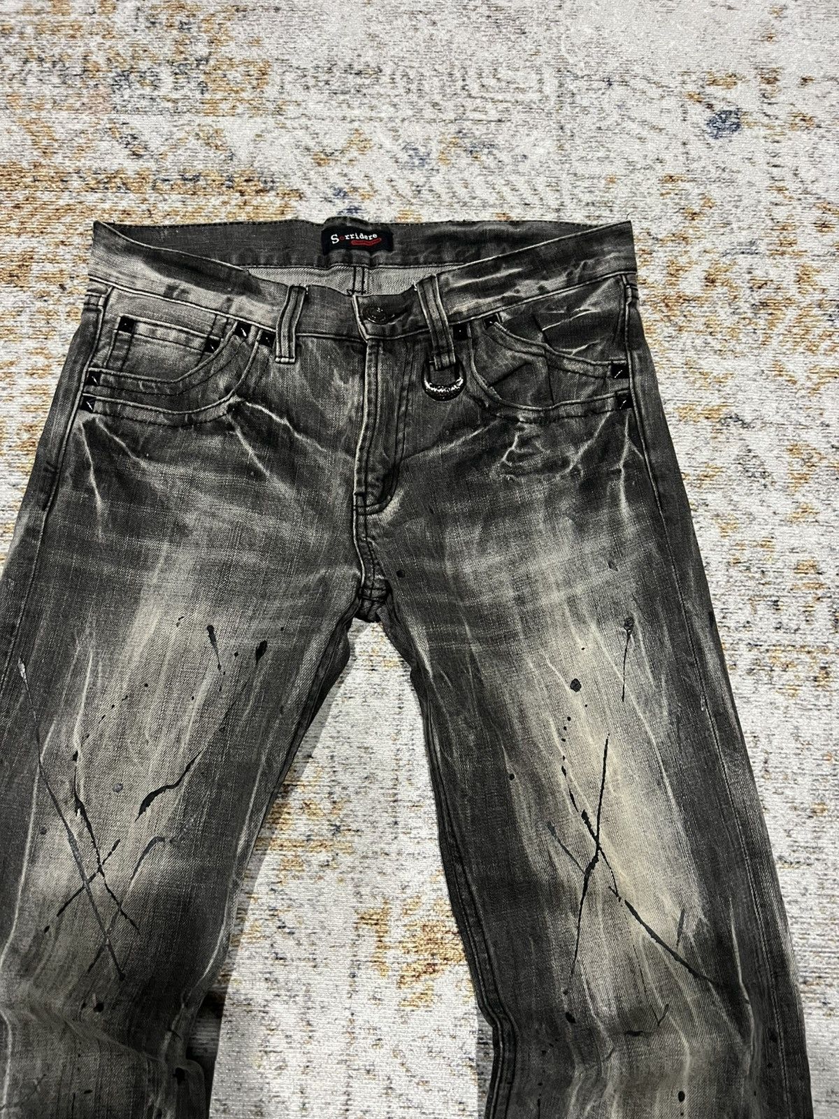 If Six Was Nine Sorridere Paint Splatter Studded Mudwash Flared Jeans Size US 31 - 4 Thumbnail