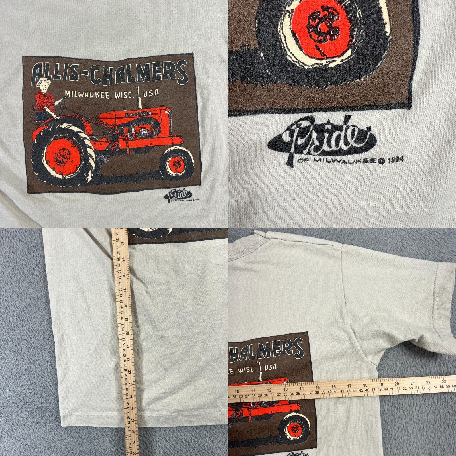 Fruit Of The Loom VINTAGE Allis Chalmers Tractor Shirt Mens M Beige Graphic Tee 90s Agriculture Farm Size US M / EU 48-50 / 2 - 8 Thumbnail