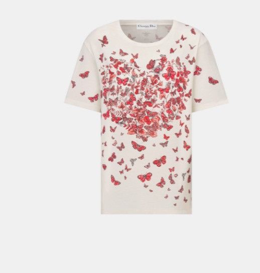 Dior o1w1db10225 413T09 T-Shirt in White & Red Size S / US 4 / IT 40 - 1 Thumbnail