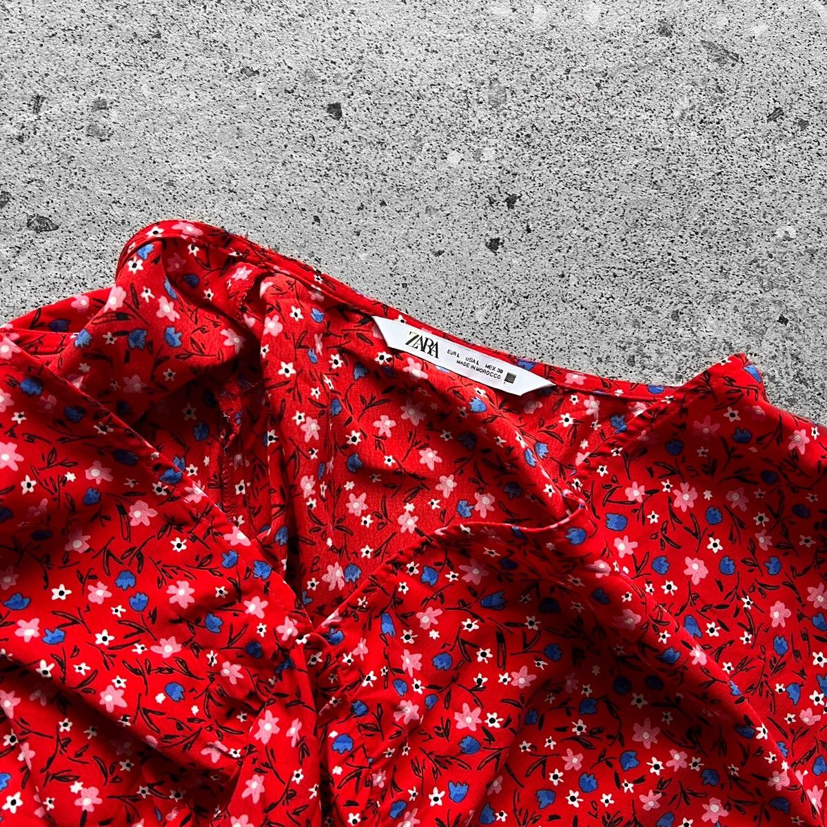 Designer × Zara Zara Womens Red Floral Pattern Flare Fit V-Neck Short Dress Size L / US 10 / IT 46 - 6 Thumbnail