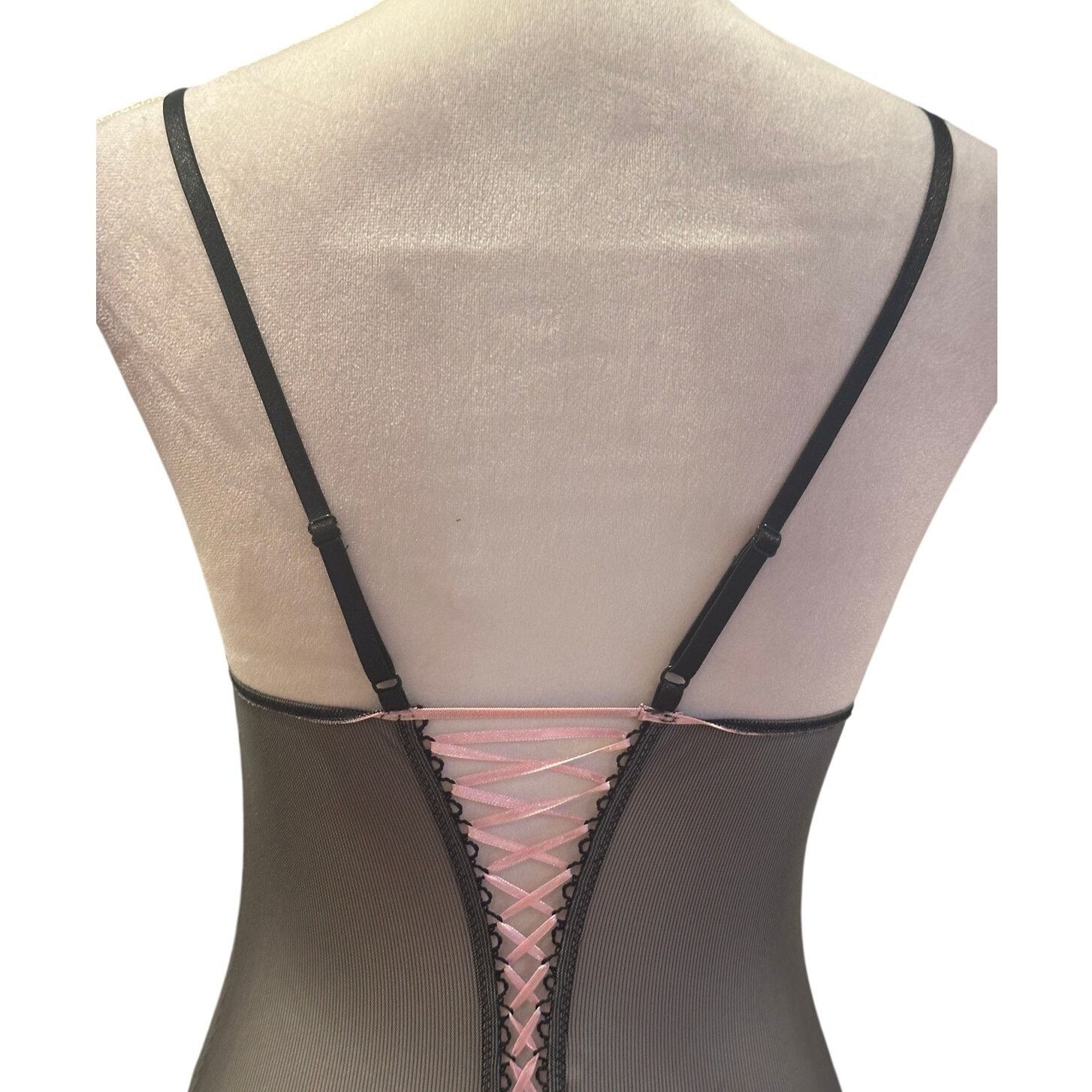 Other Women's Black Pink Floral Lace Sheer Lace Up Vintage S NWT Size ONE SIZE - 5 Thumbnail