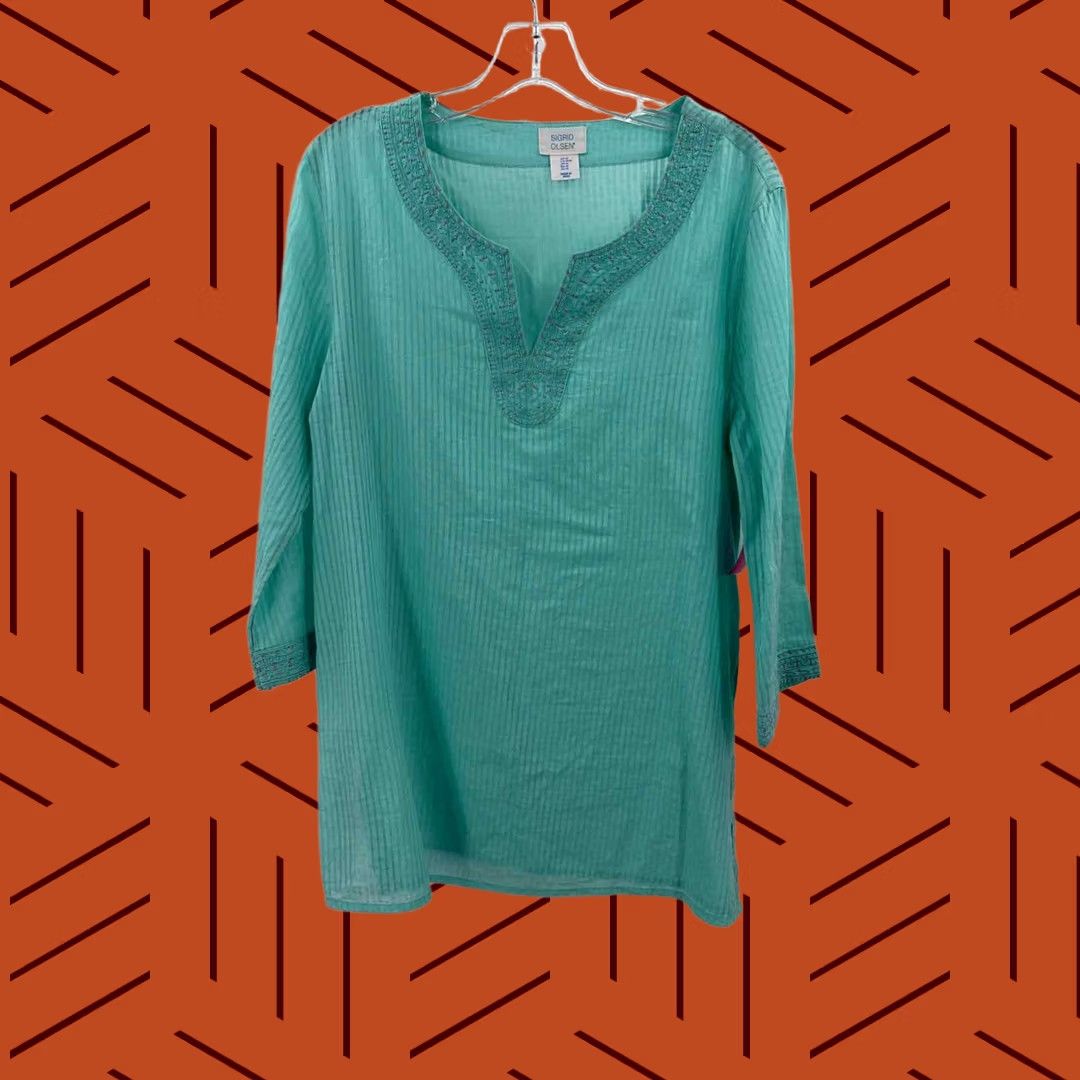 Vintage Pre-Owned Sigrid Olsen Blue Size Medium Tunic Blouse Size M / US 6-8 / IT 42-44 - 1 Thumbnail