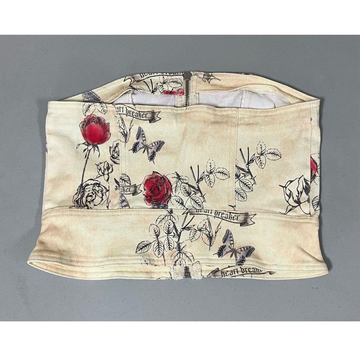 Ed Hardy Tan Denim ‘Heartbreaker’ Floral Butterfly Tube Top Size M ♥️✨ Size M / US 6-8 / IT 42-44 - 5 Thumbnail