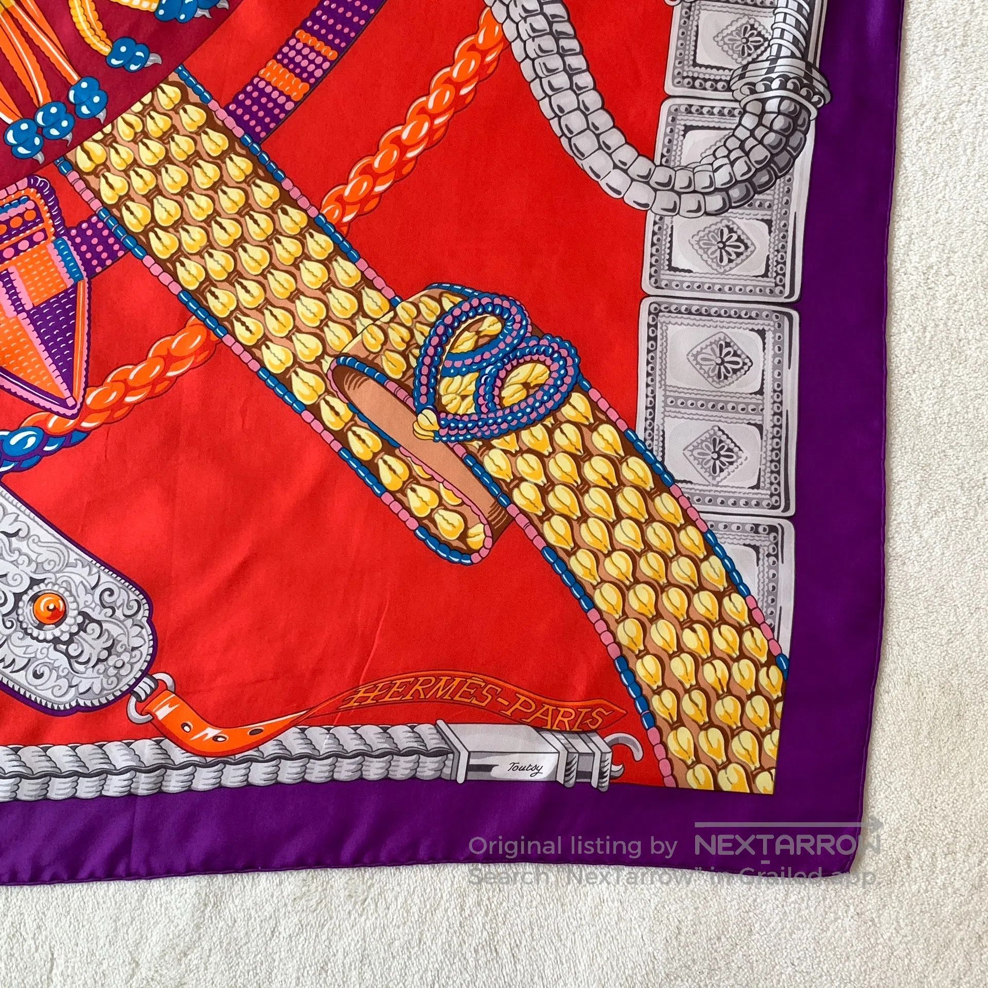 Hermes Hermes Red Bead Printed Silk Scarf| Size ONE SIZE - 5 Thumbnail
