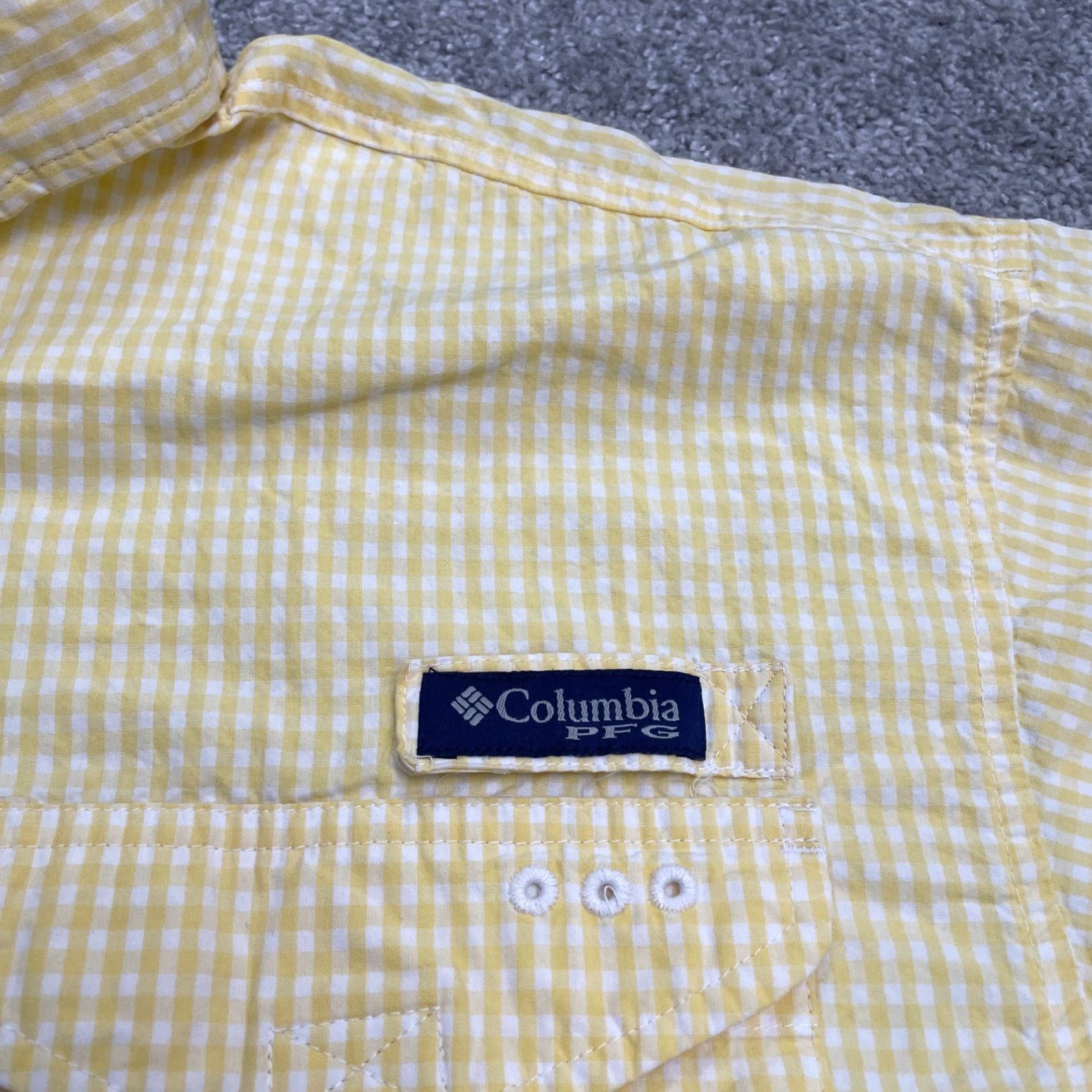 Vintage Columbia Bonehead Shirt Mens Large PFG Omni-Shade Check Yellow White Casual, Travel Size US L / EU 52-54 / 3 - 7 Thumbnail