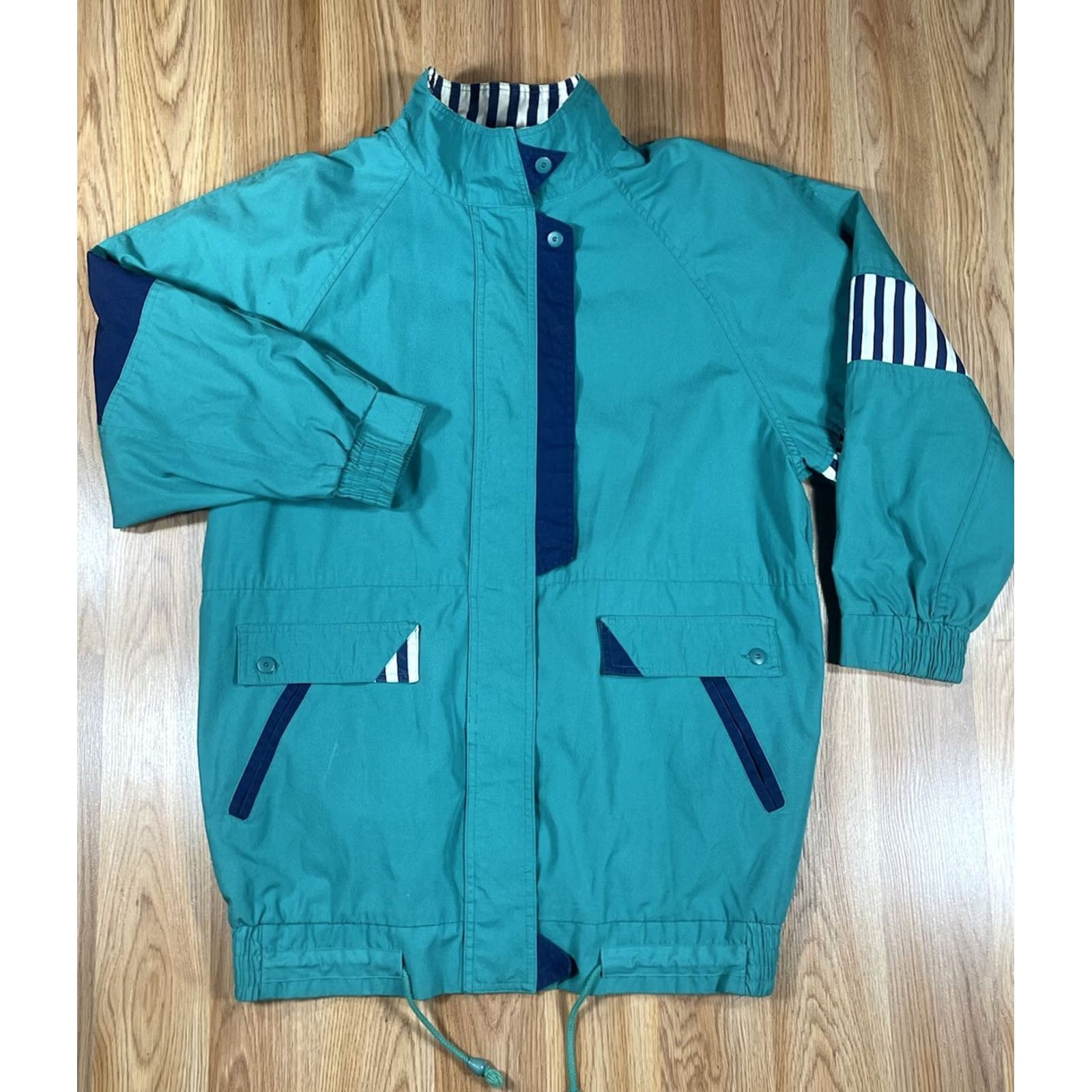 Altea Vintage Mariel 80’s Jacket Coat With Shoulder Pads Green Teal Blue Womens M Coat Size M / US 6-8 / IT 42-44 - 2 Thumbnail