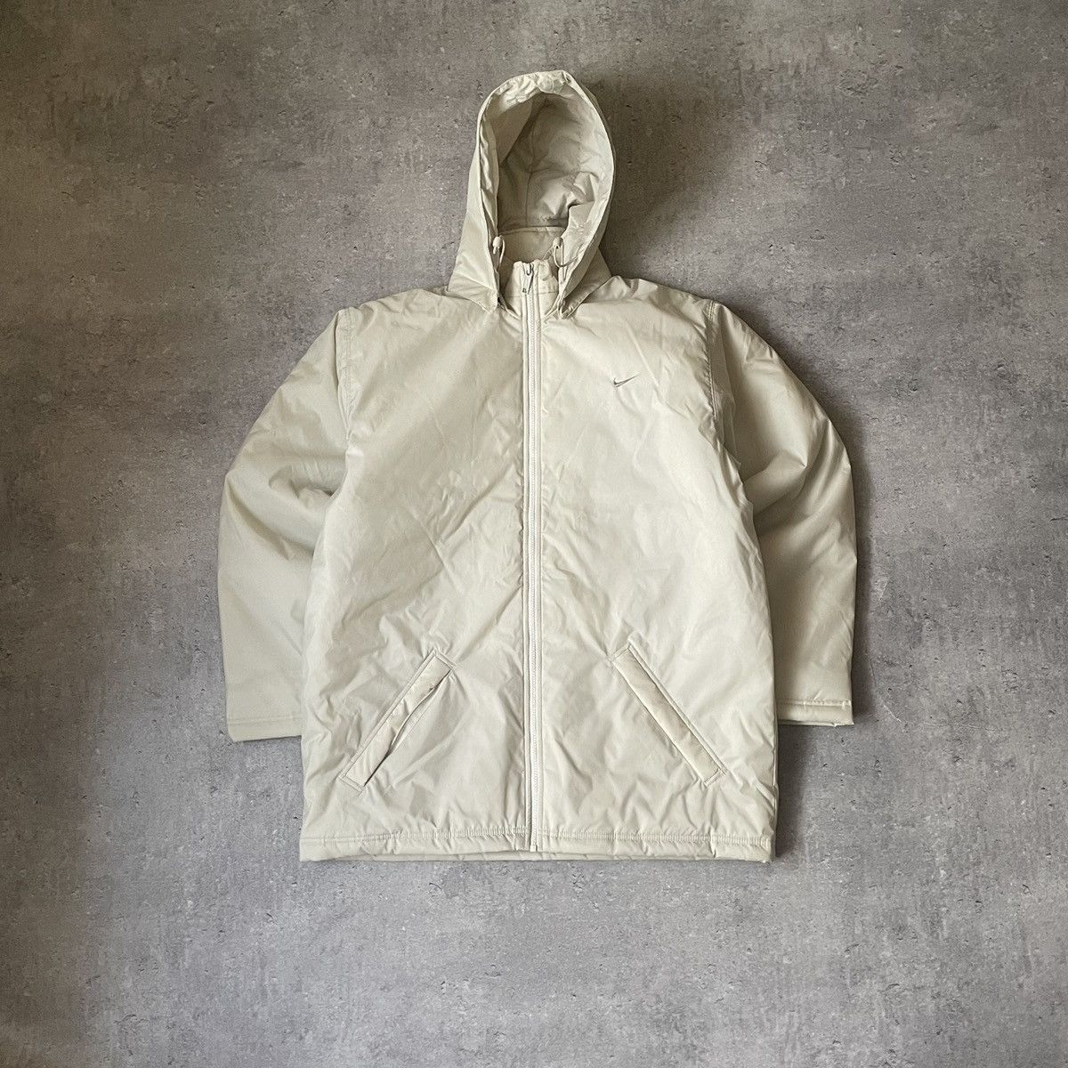 Nike × Vintage Vintage Nike 90s Long Puffer Jacket Begie Big Swoosh Size US L / EU 52-54 / 3 - 2 Thumbnail